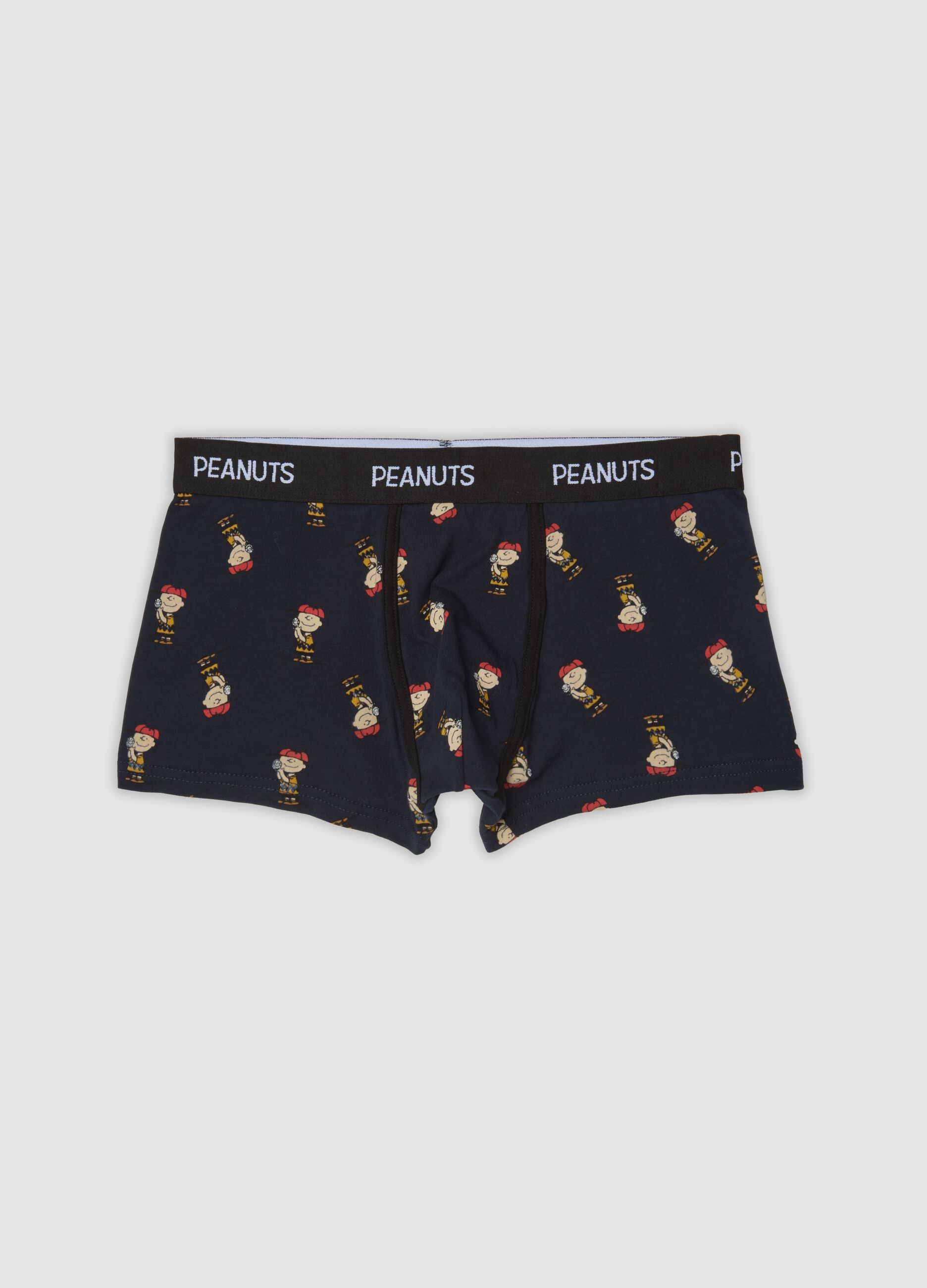 Navy blue organic stretch cotton boxer shorts with Peanuts print