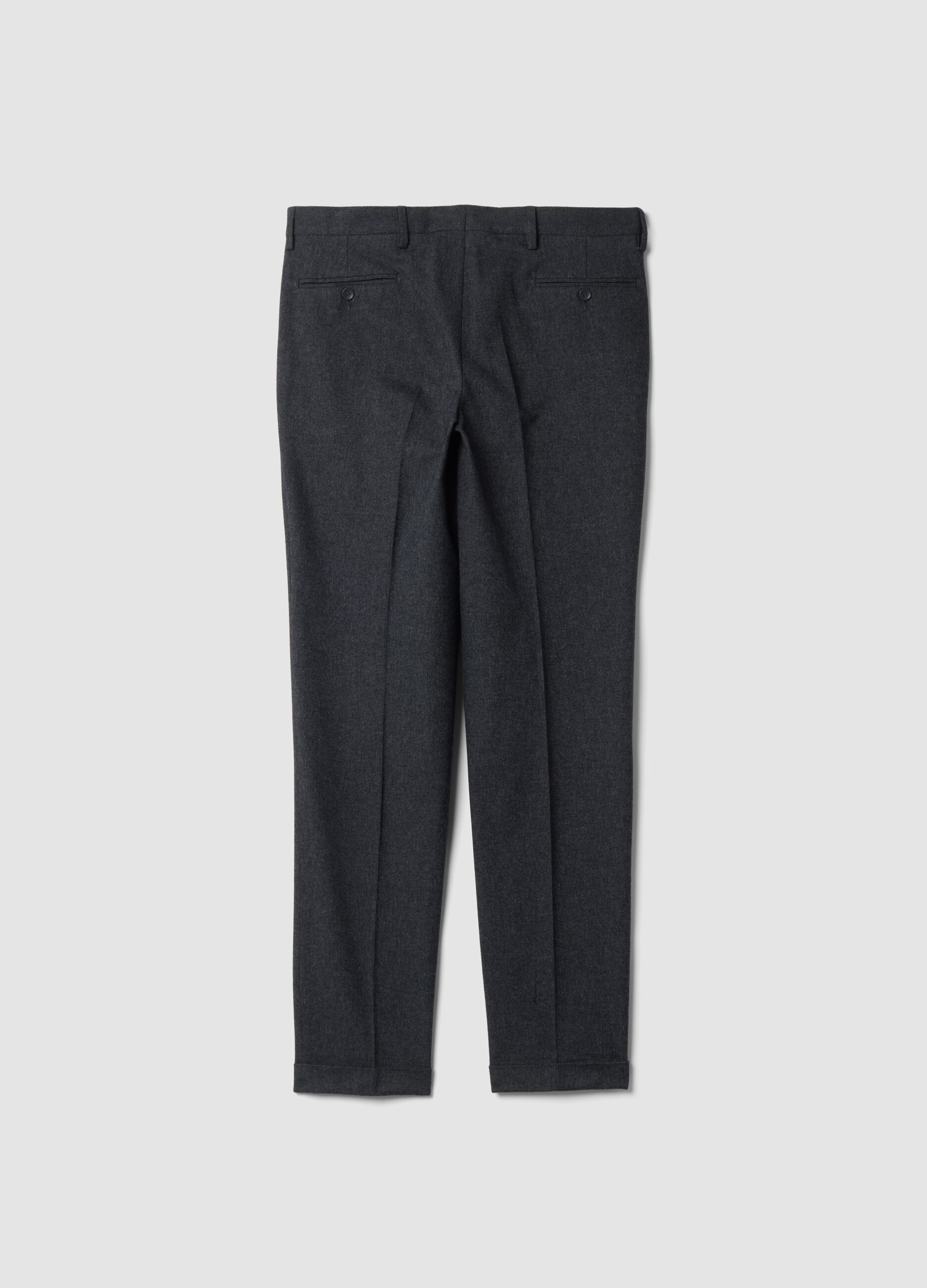 Charcoal grey slim-fit formal stretch cotton trousers