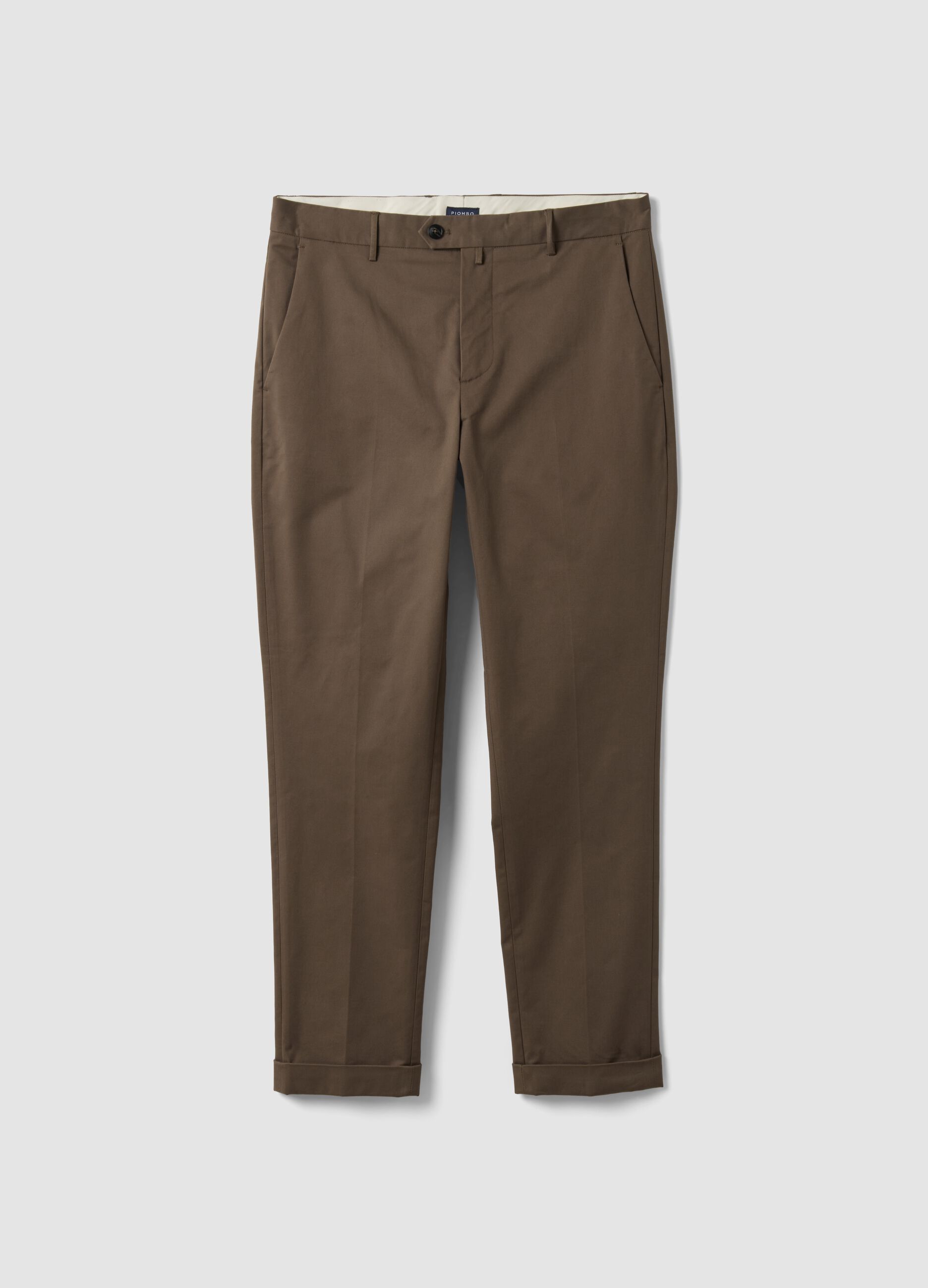 Pantaloni chino marroni in twill di cotone elasticizzato regular fit
