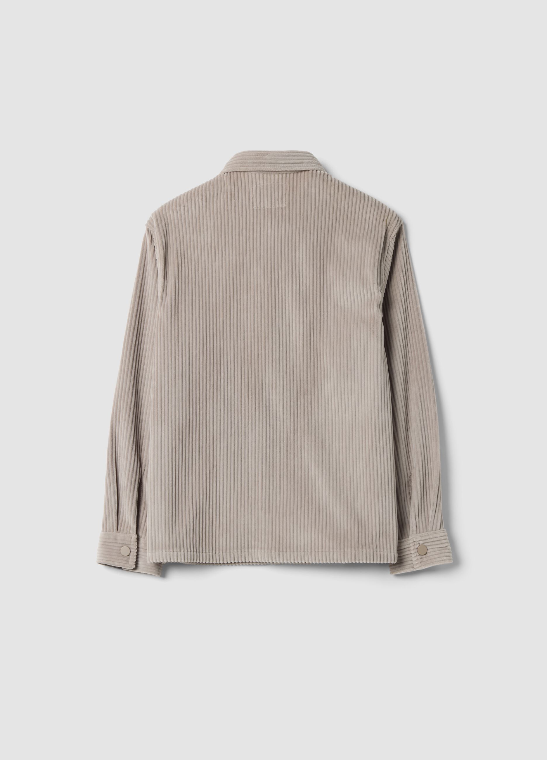 Beige ribbed shirt with classic collar