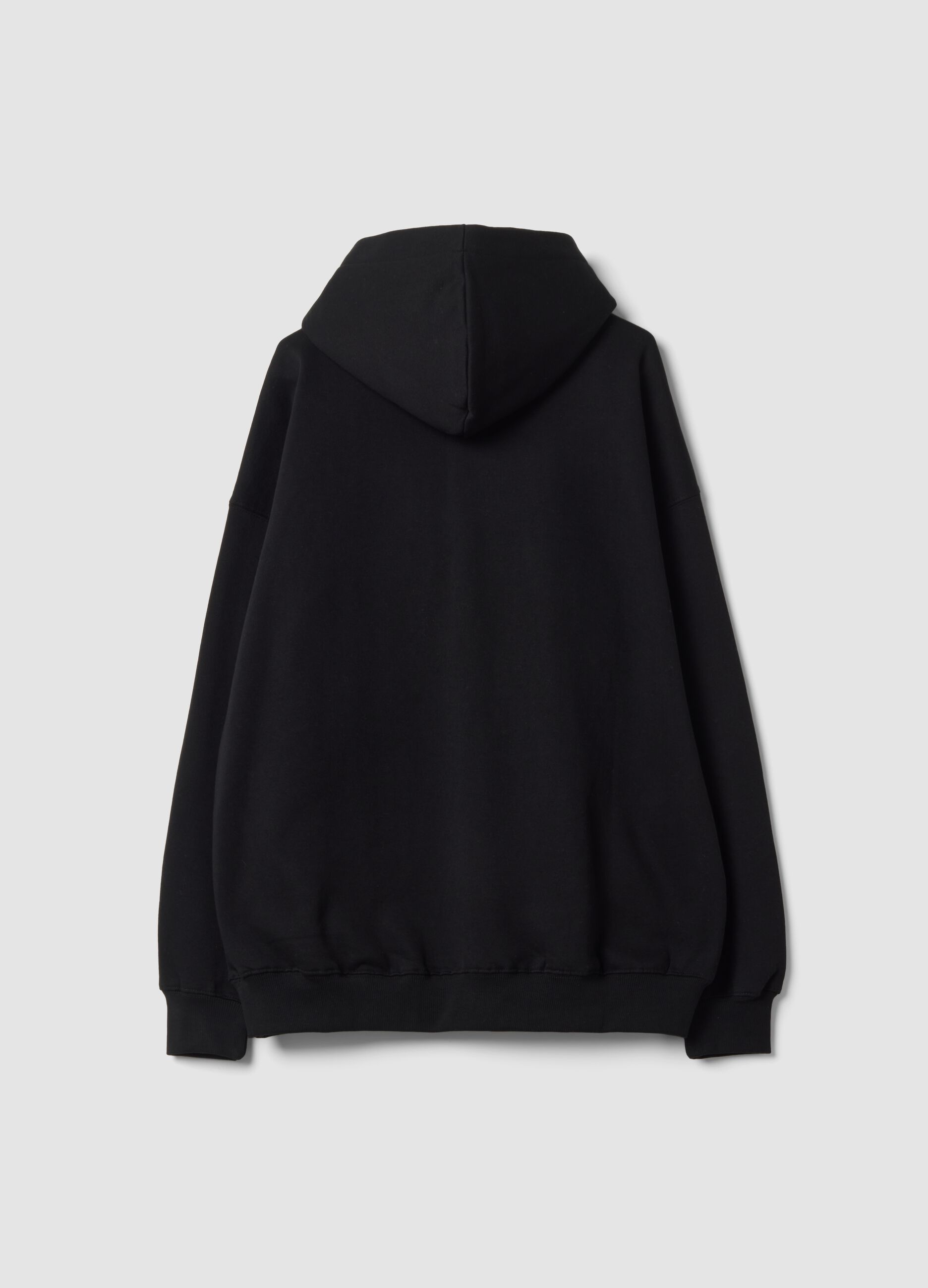 Black cotton-blend hoodie with embossed print