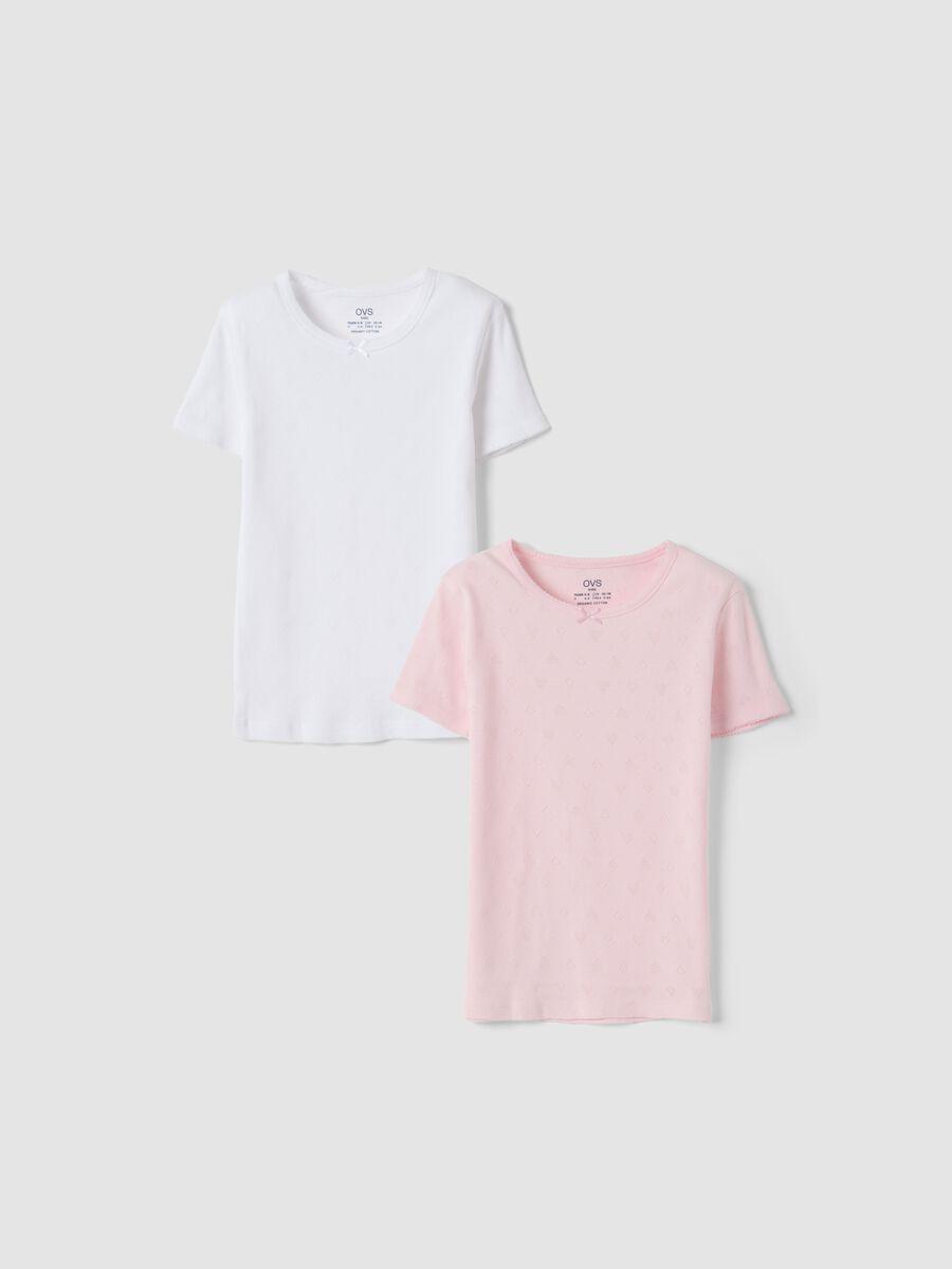 Pack of 2 pink and white organic cotton crew-neck T-shirts_0