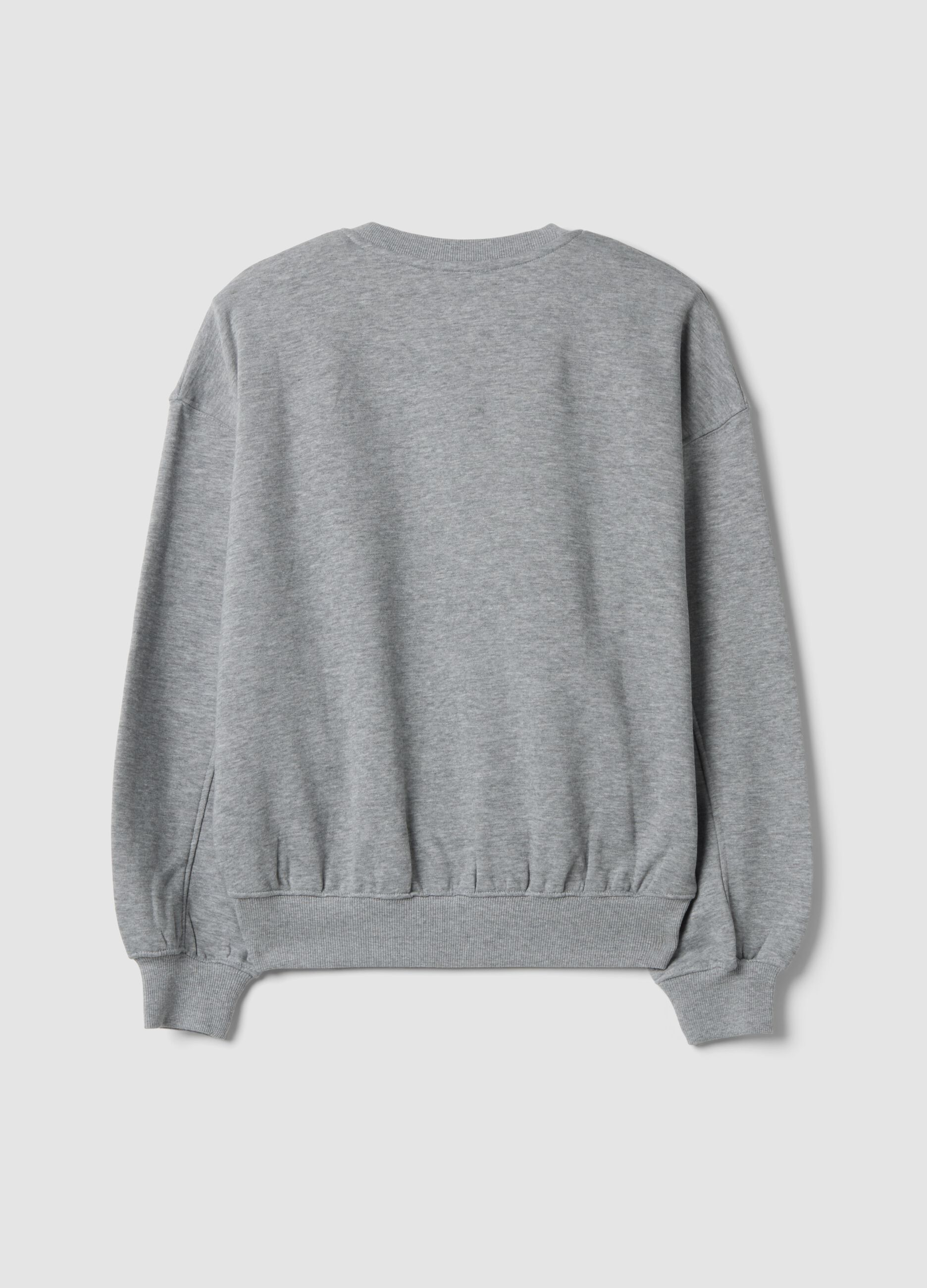 Grey crew-neck sweatshirt in cotton-viscose blend fleece, regular fit