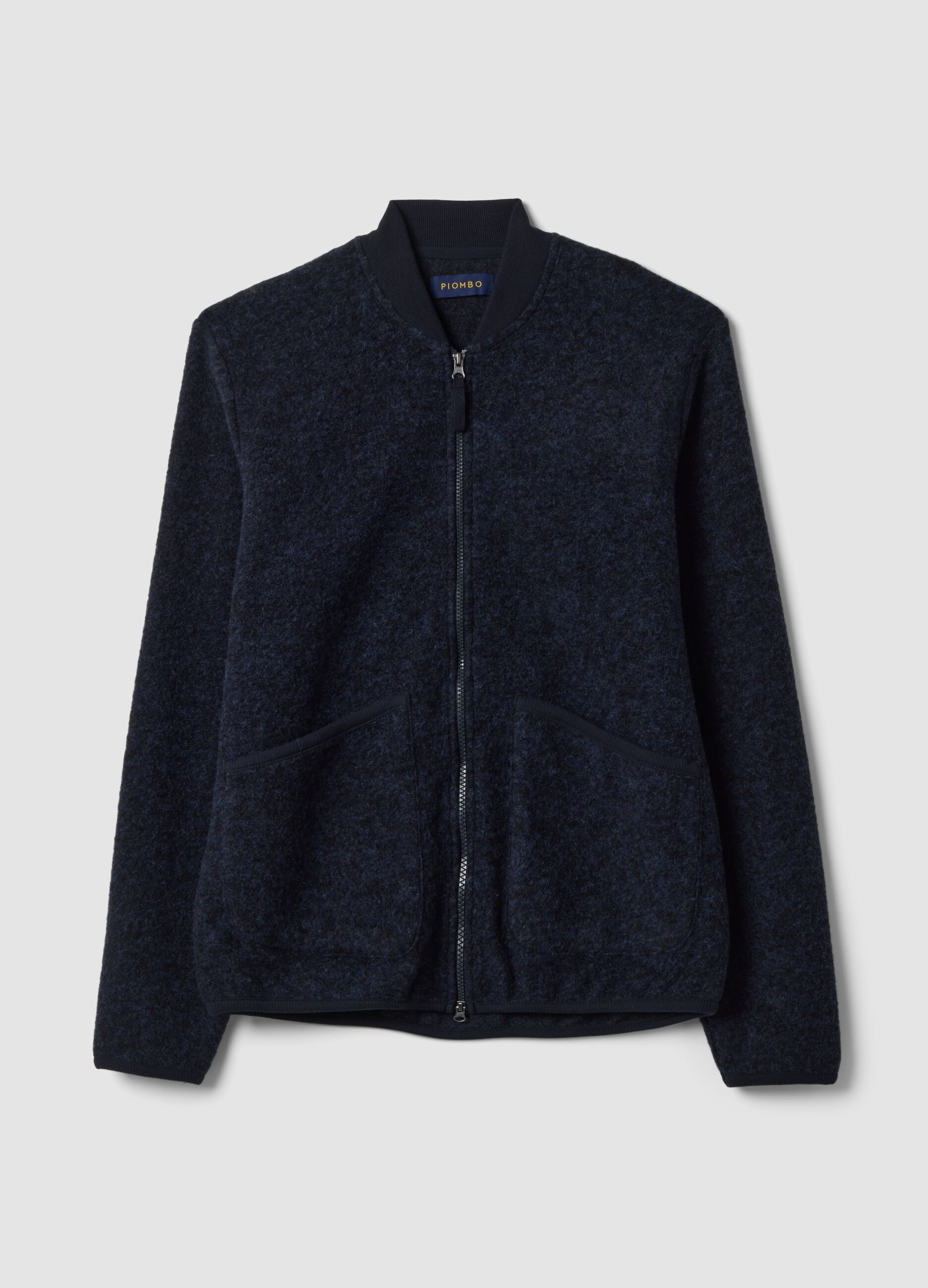 Blue wool-blend sweatshirt with ribbed collar