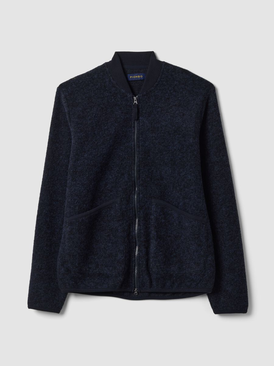 Blue wool-blend sweatshirt with ribbed collar_0