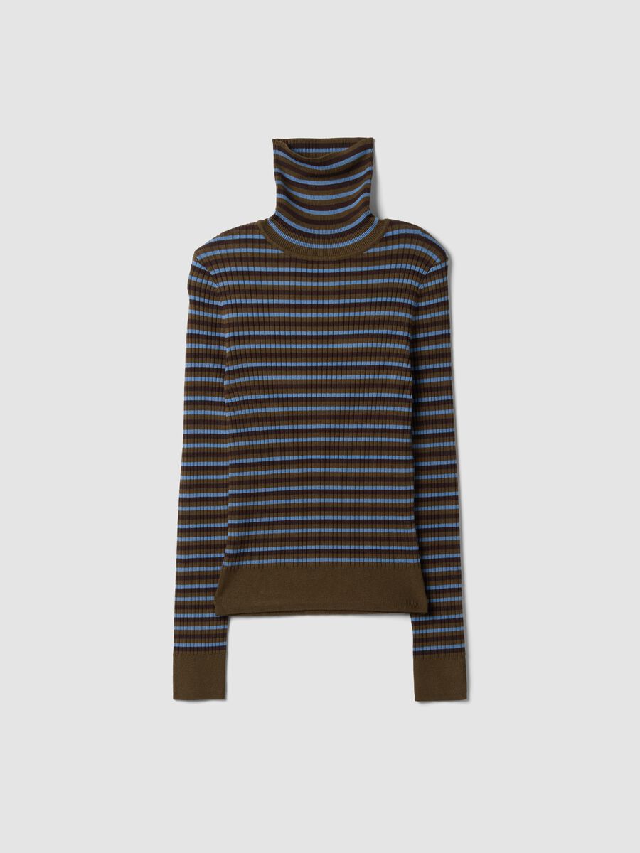 Brown striped fitted crew-neck jumper in viscose blend_0