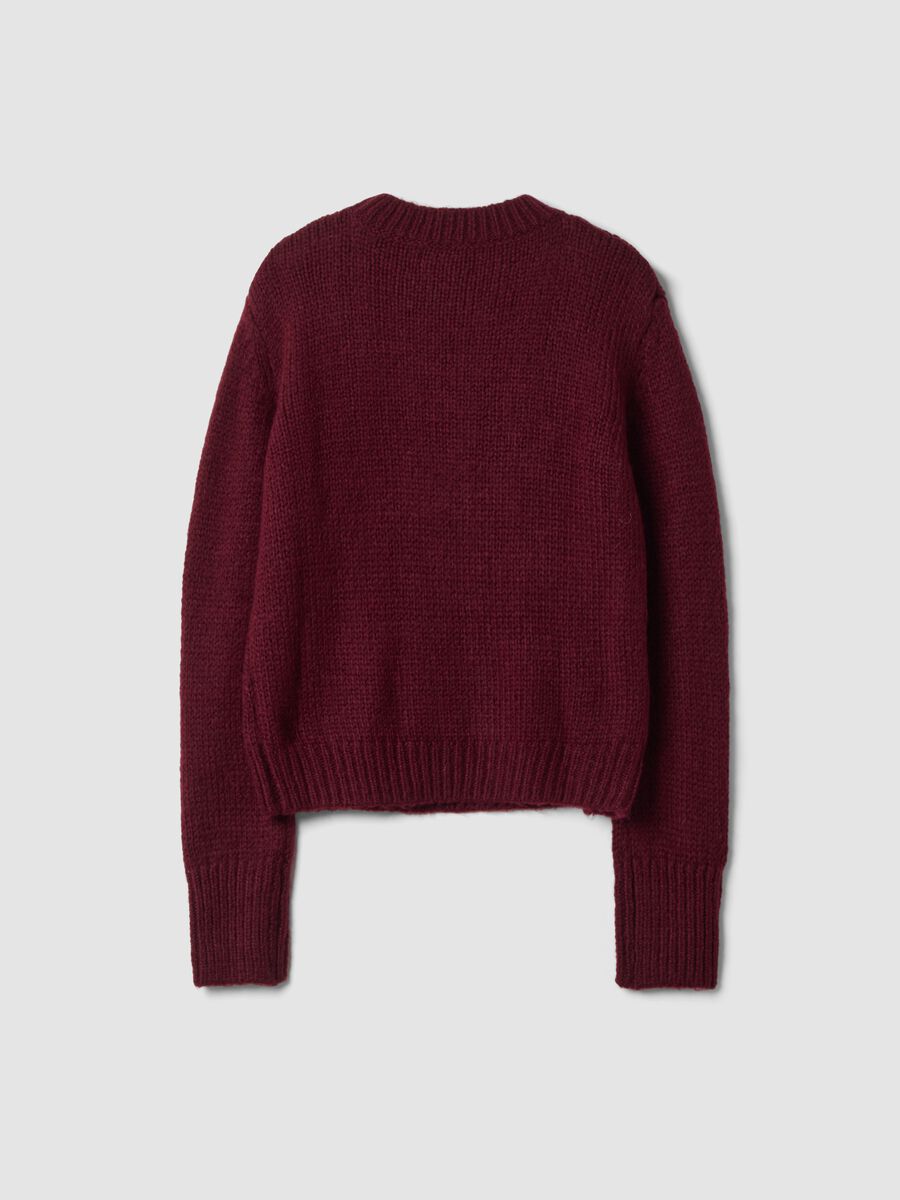 Burgundy red crew-neck cable-knit wool-blend jumper, regular fit_2