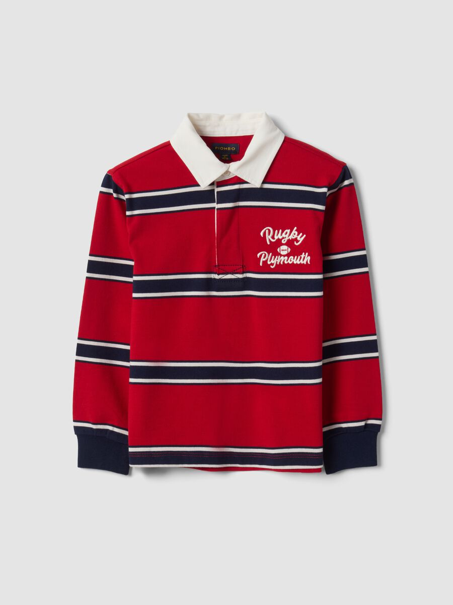 Boys&rsquo; red striped pure cotton rugby polo, regular fit_3
