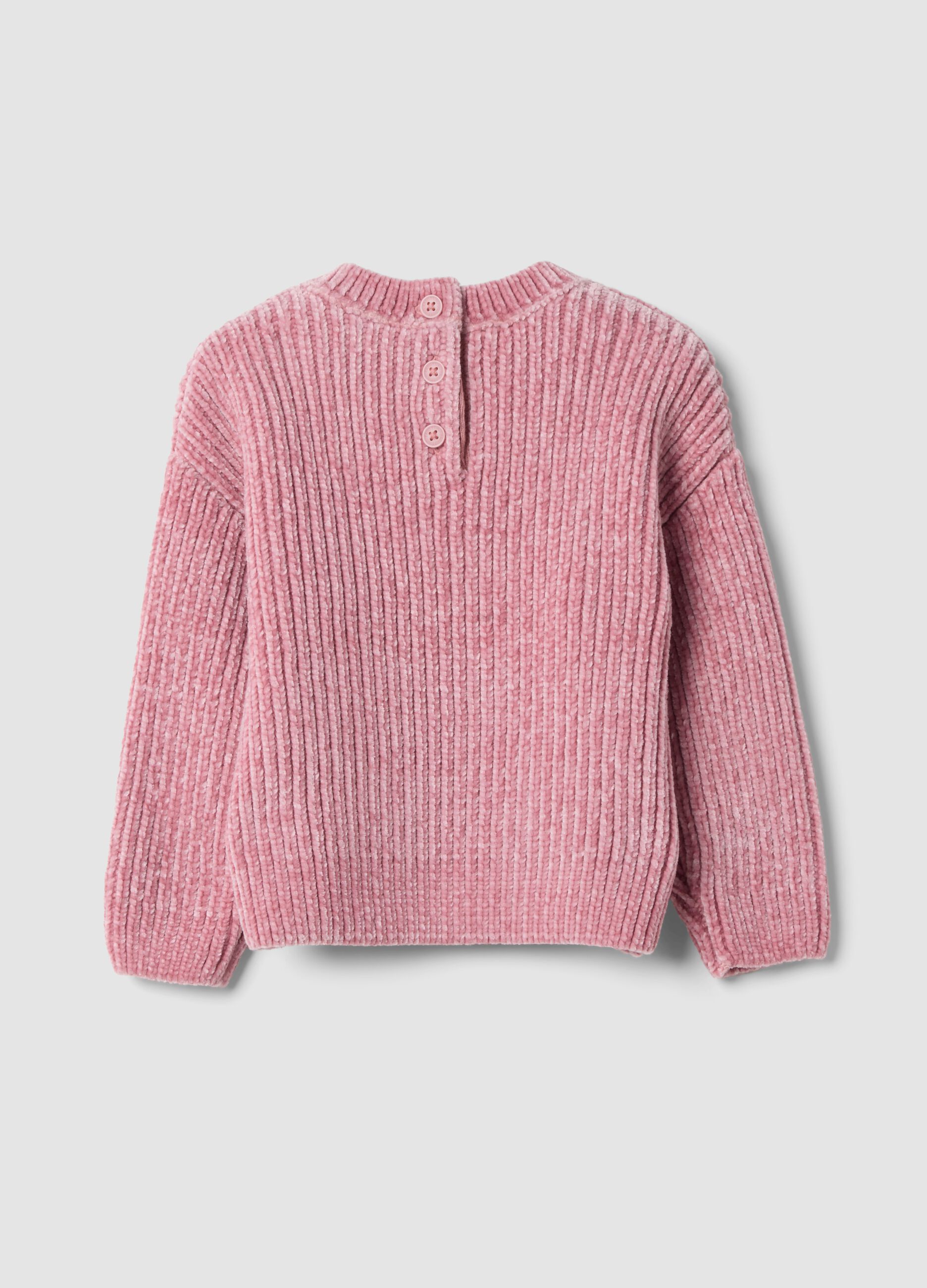 Mauve ribbed crew-neck jumper with oversized fit