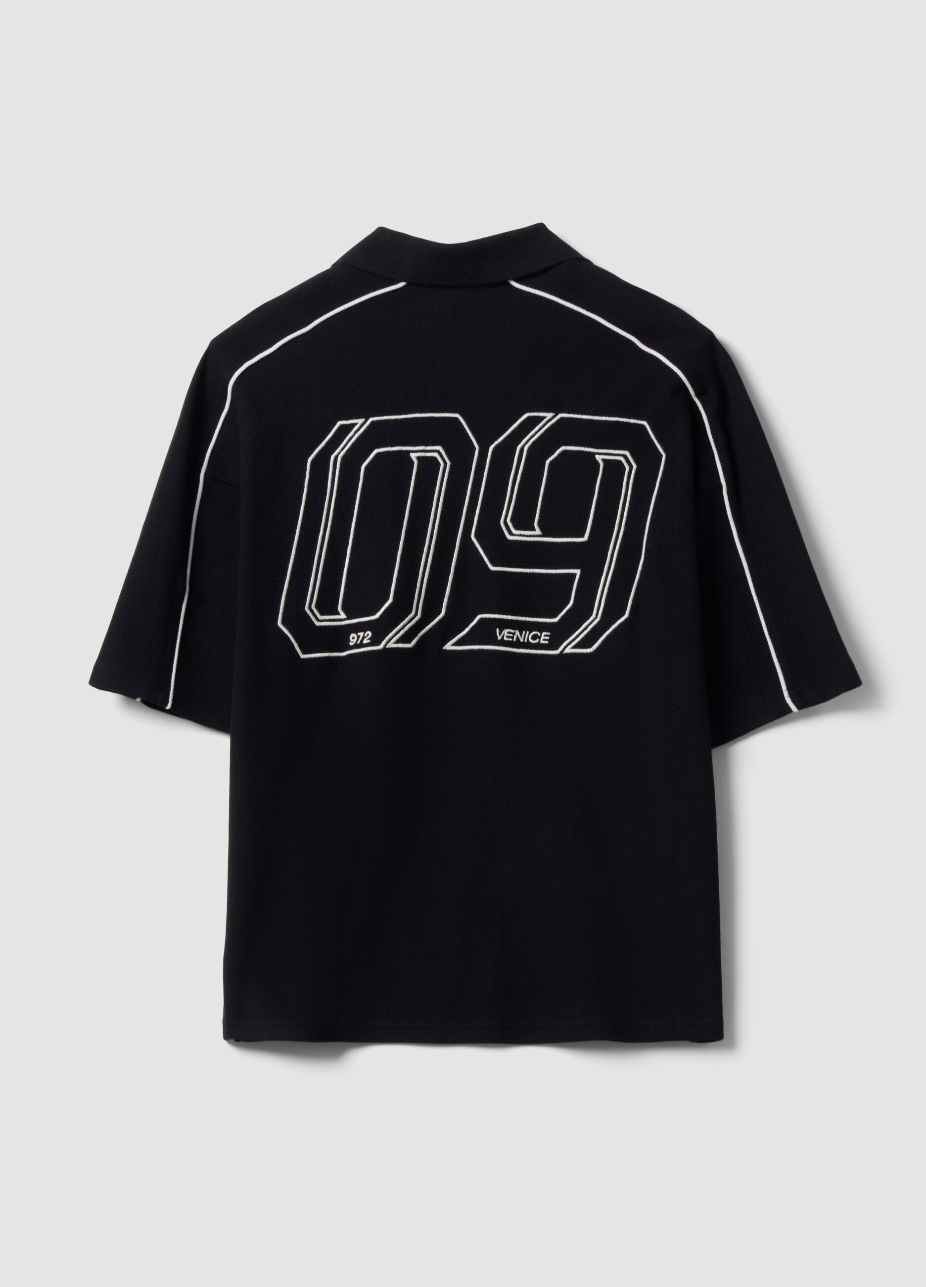 Black pure cotton oversized short-sleeve polo