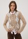 Beige jacquard stretch wool crew-neck cardigan, regular fit_0