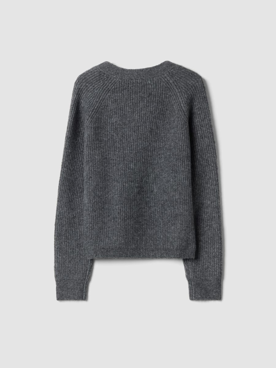 Grey stretch-wool cardigan with deep V-neck, oversized fit_2