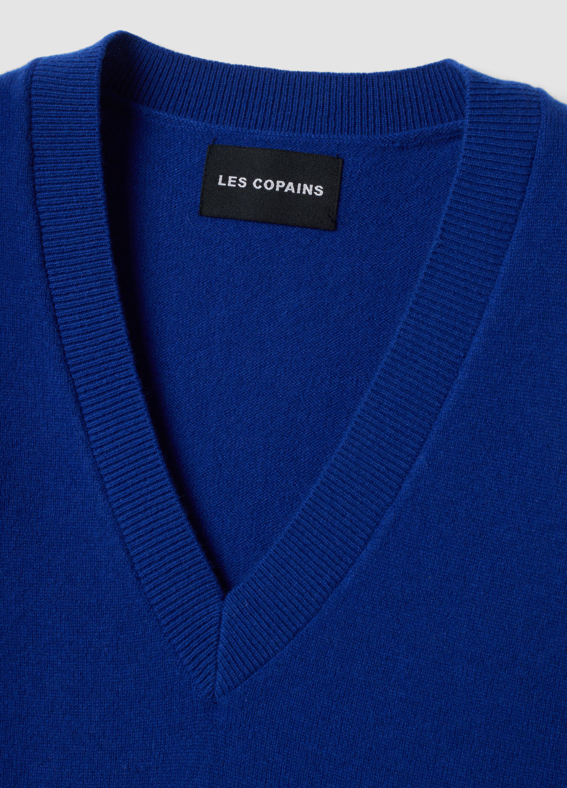 Blue pure wool gilet with deep V-neck