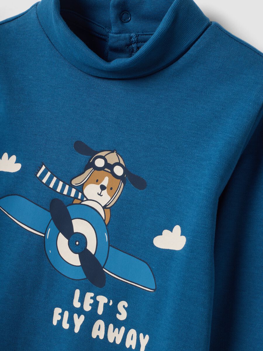 Blue organic cotton polo neck T-shirt_2