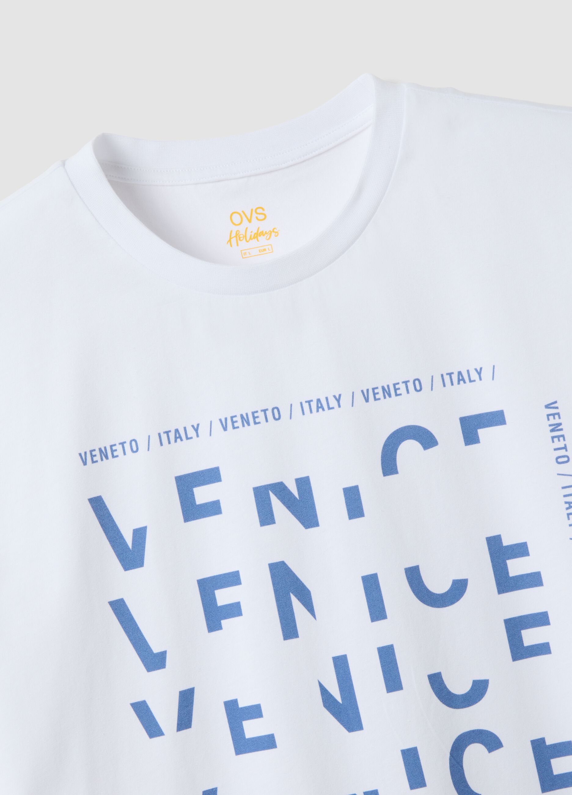 White pure cotton T-shirt with front print, regular fit
