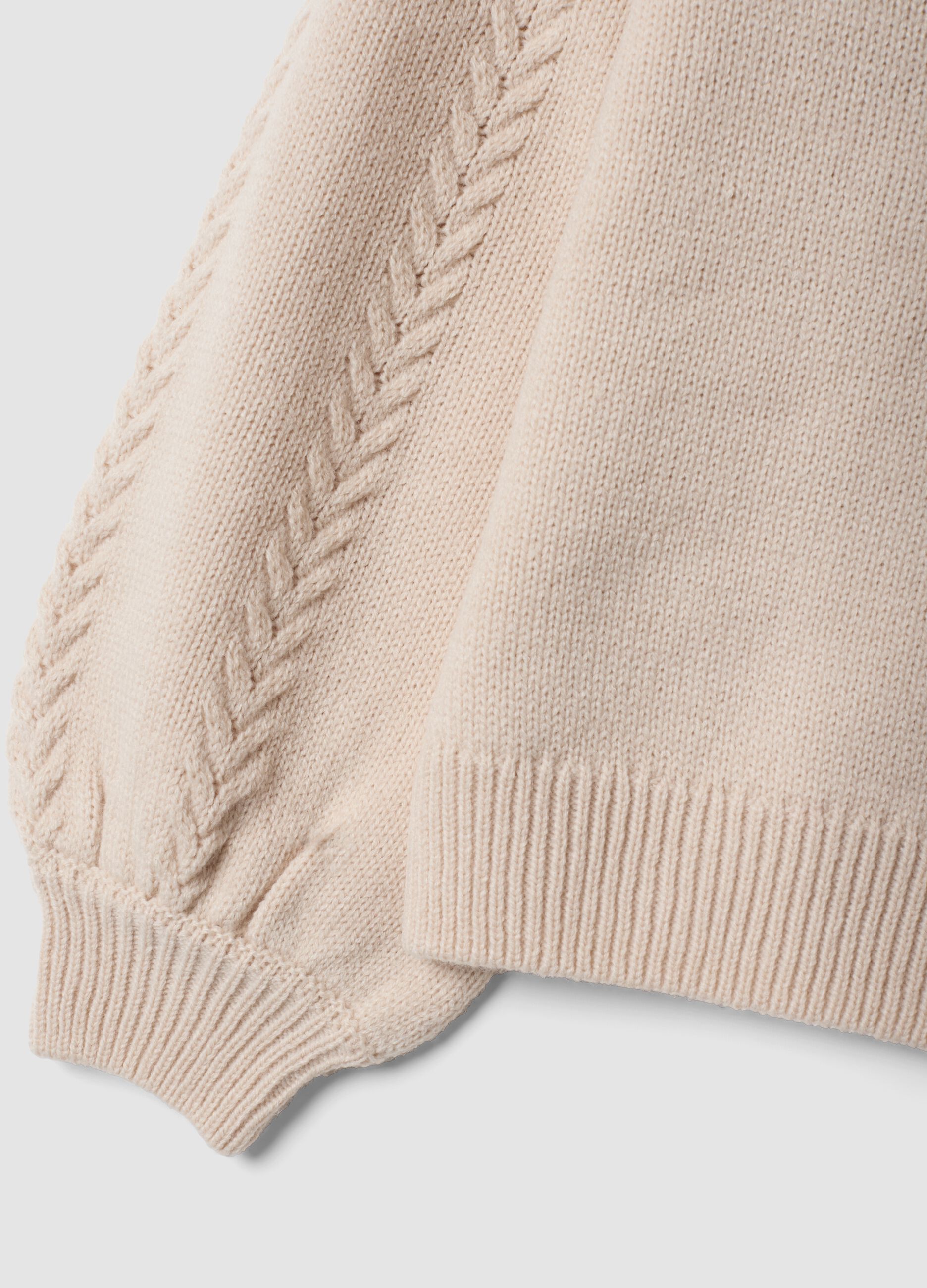 Beige crew-neck jumper with puff sleeves, regular fit