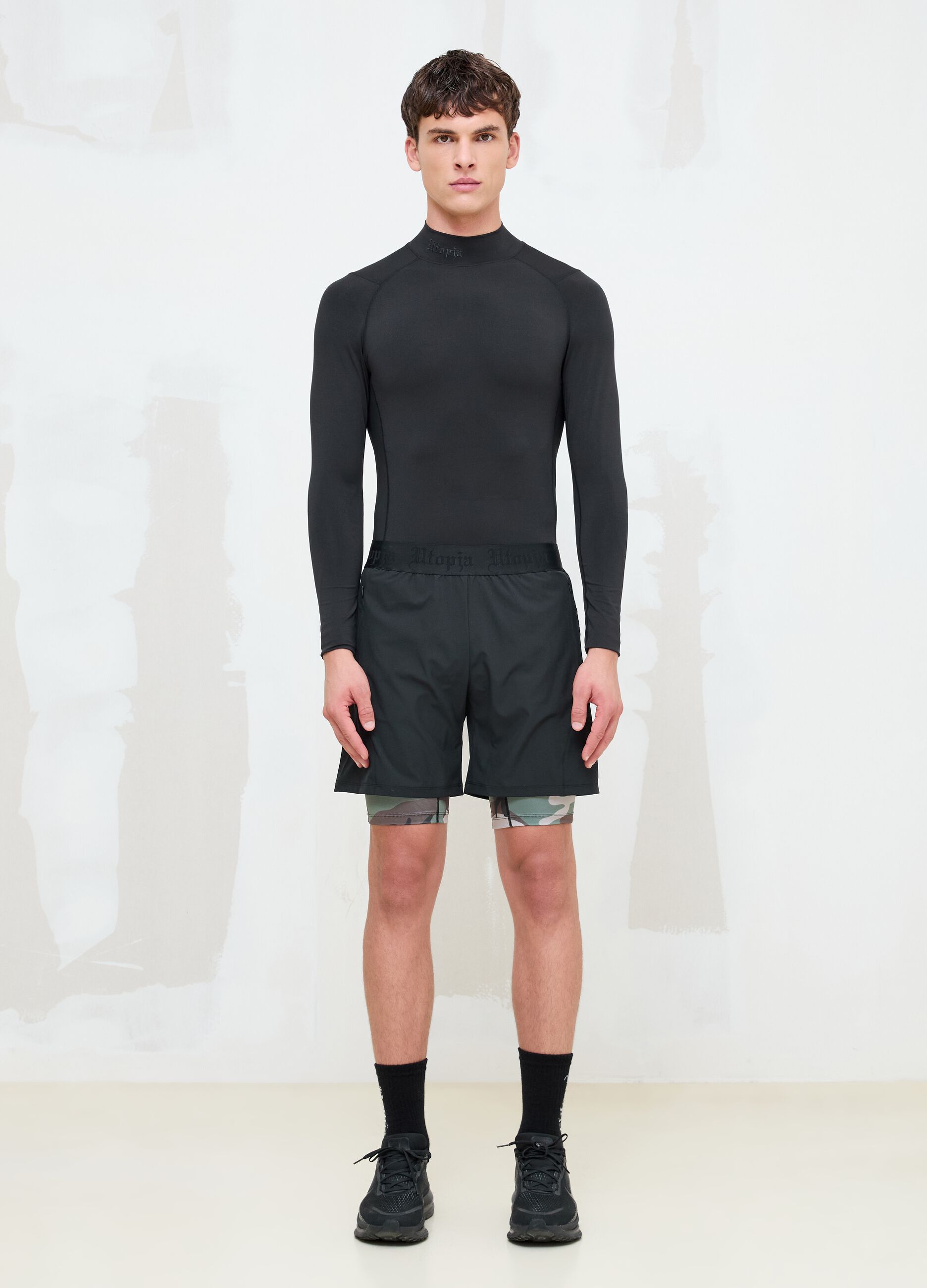 Black Technical Mock-Neck Longsleeve