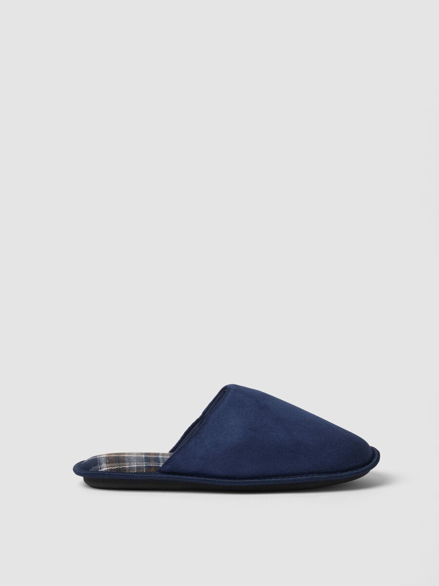 Blue men's slip-on slippers with checked lining_0