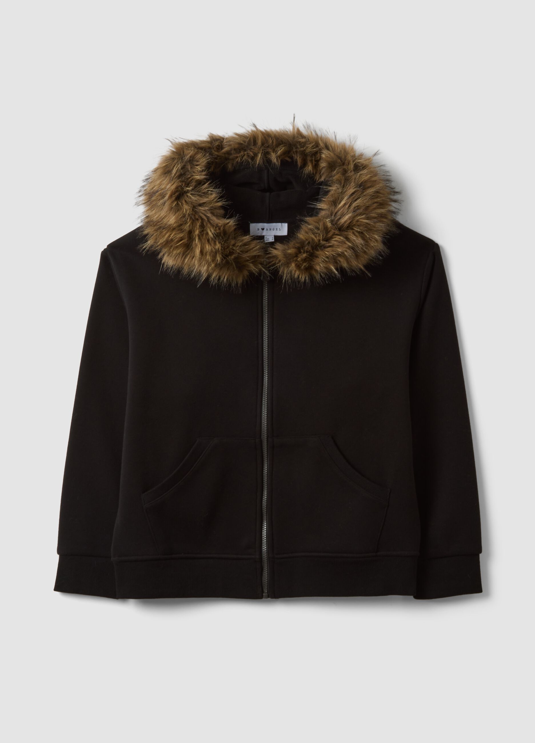 Felpa nera in tessuto elasticizzato con girocollo relaxed fit