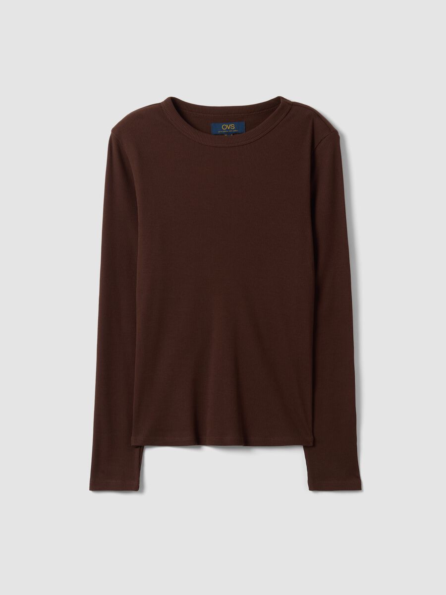 Brown long-sleeve pure cotton T-shirt_4