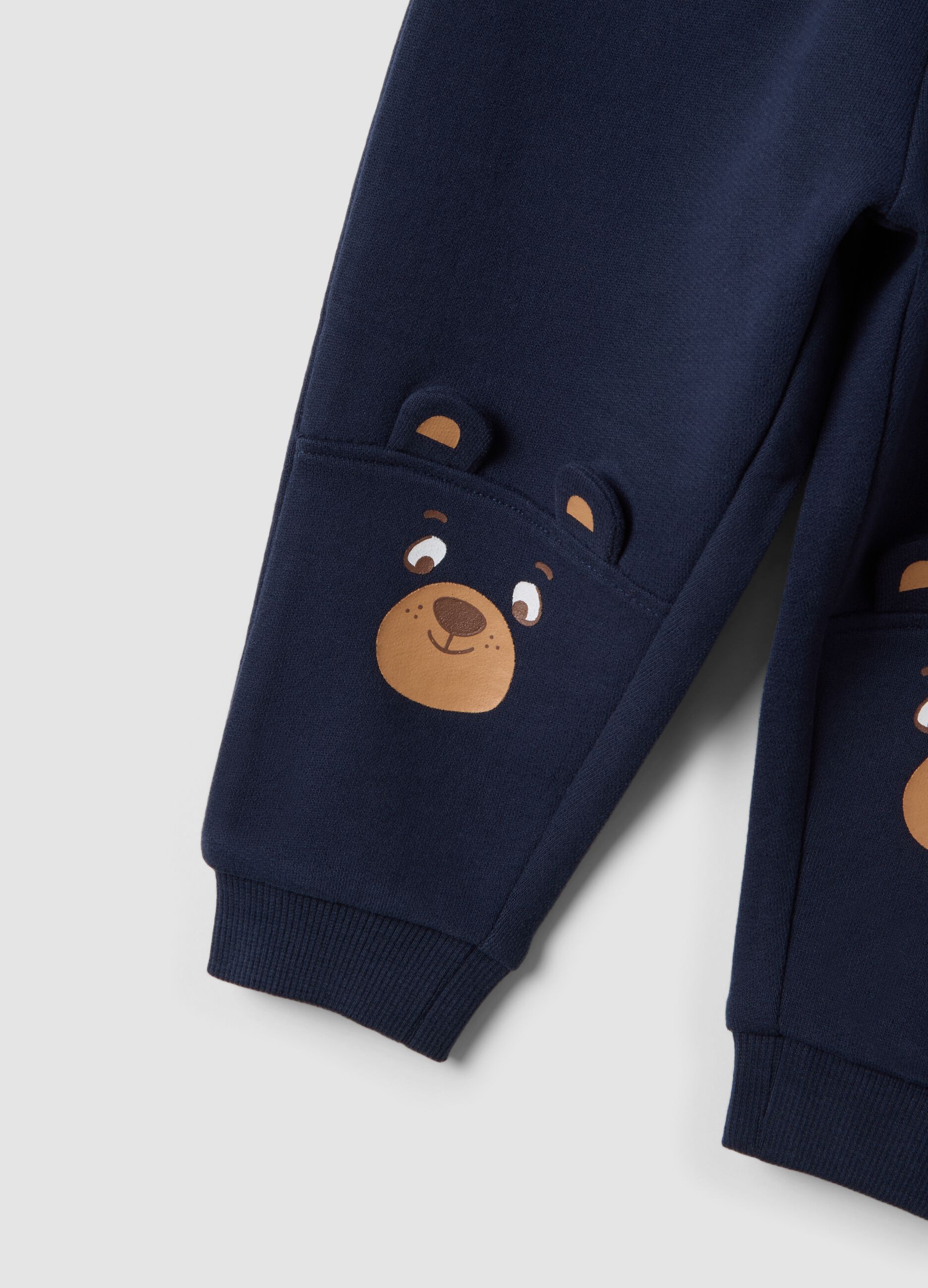 Blue pure cotton over-fit joggers with teddy bear print