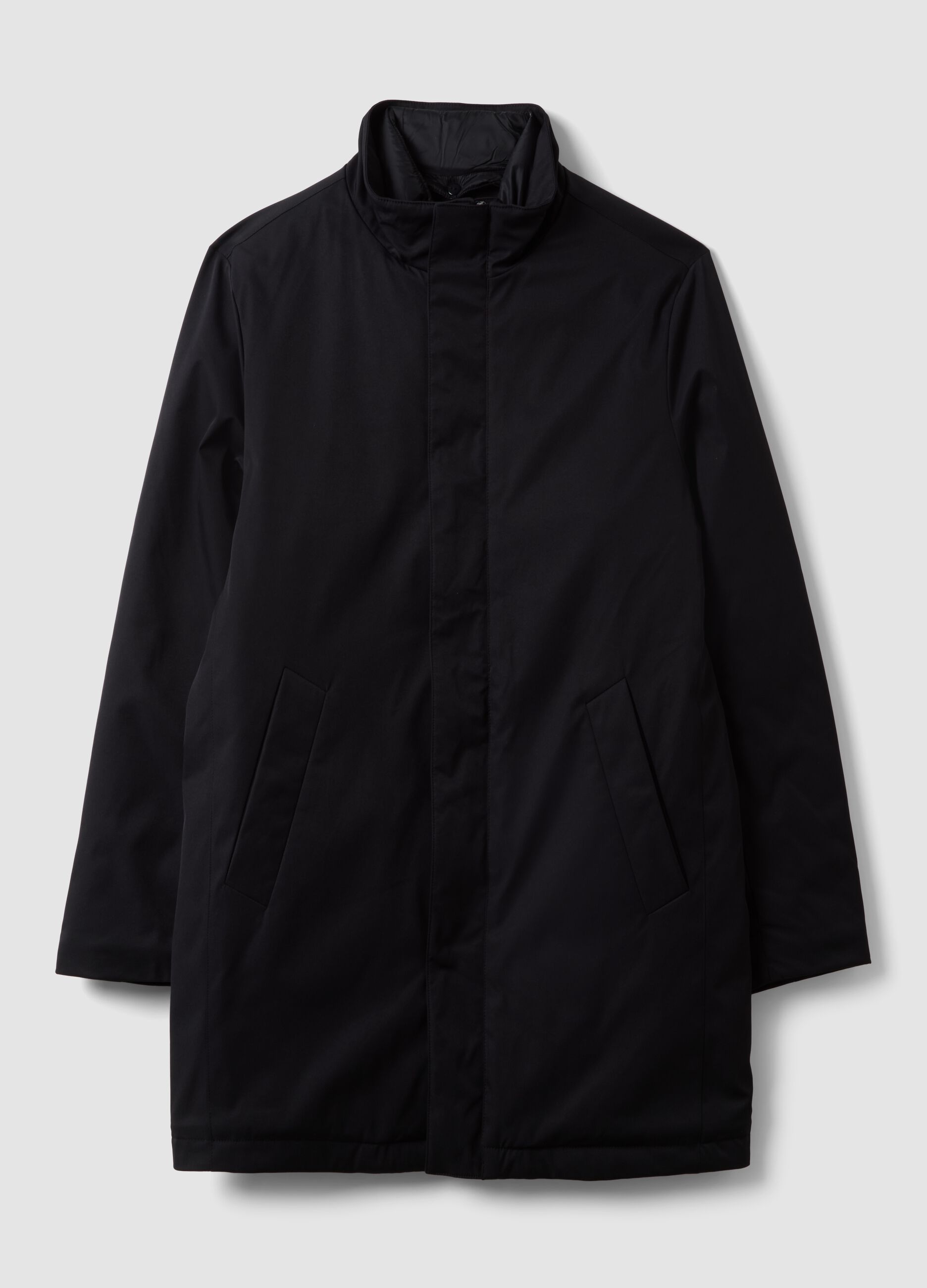 Blue padded regular-fit coat with high neck