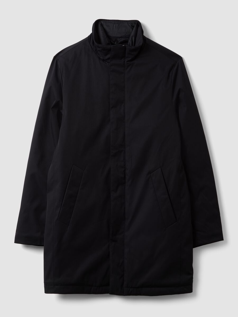 Blue padded regular-fit coat with high neck_0