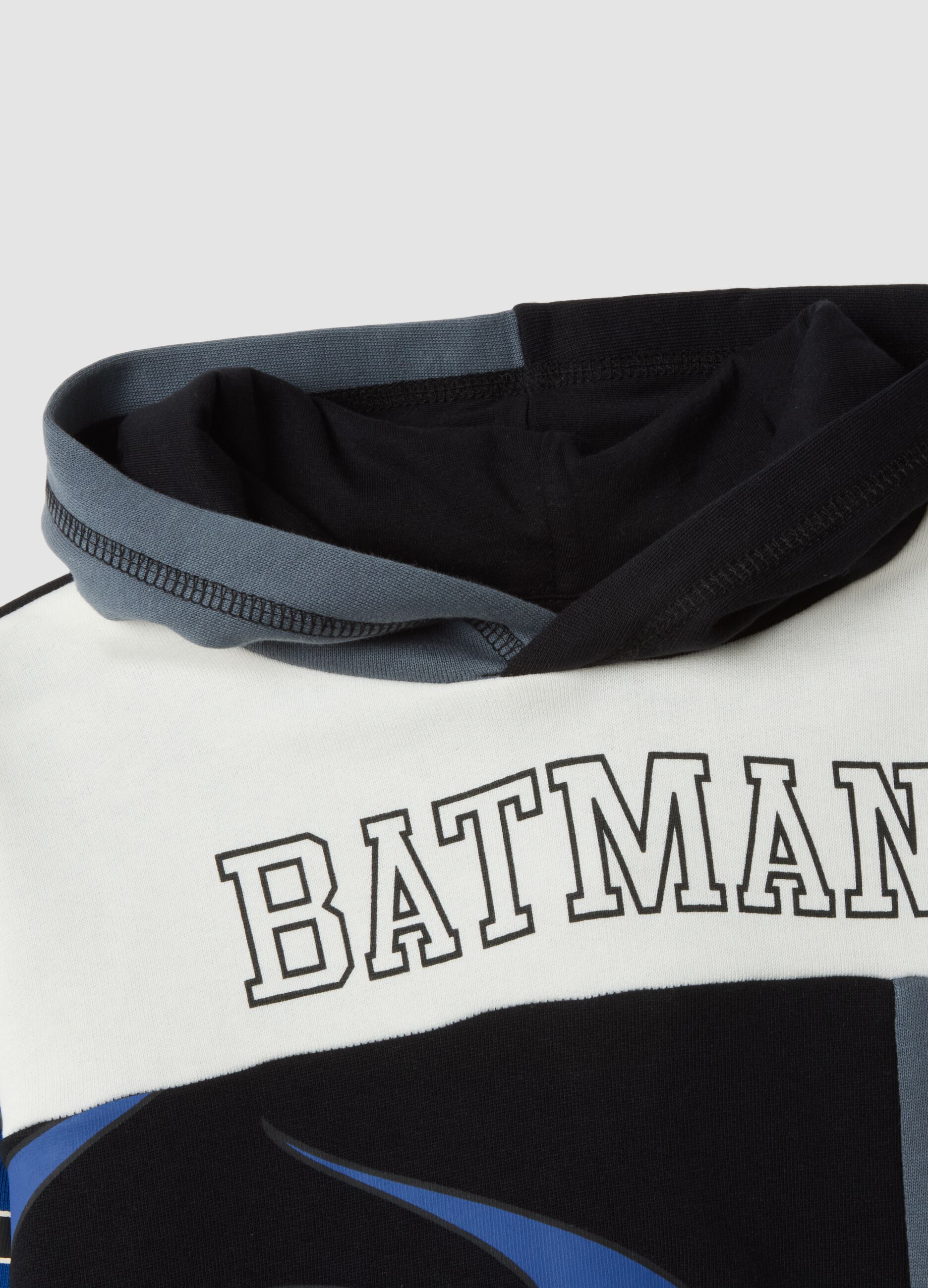 Tuta blu in puro cotone con cappuccio e stampa Batman