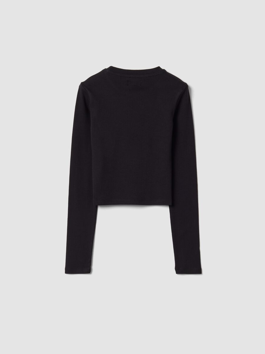Girls&rsquo; black organic stretch cotton T-shirt with ribbed neckline_4