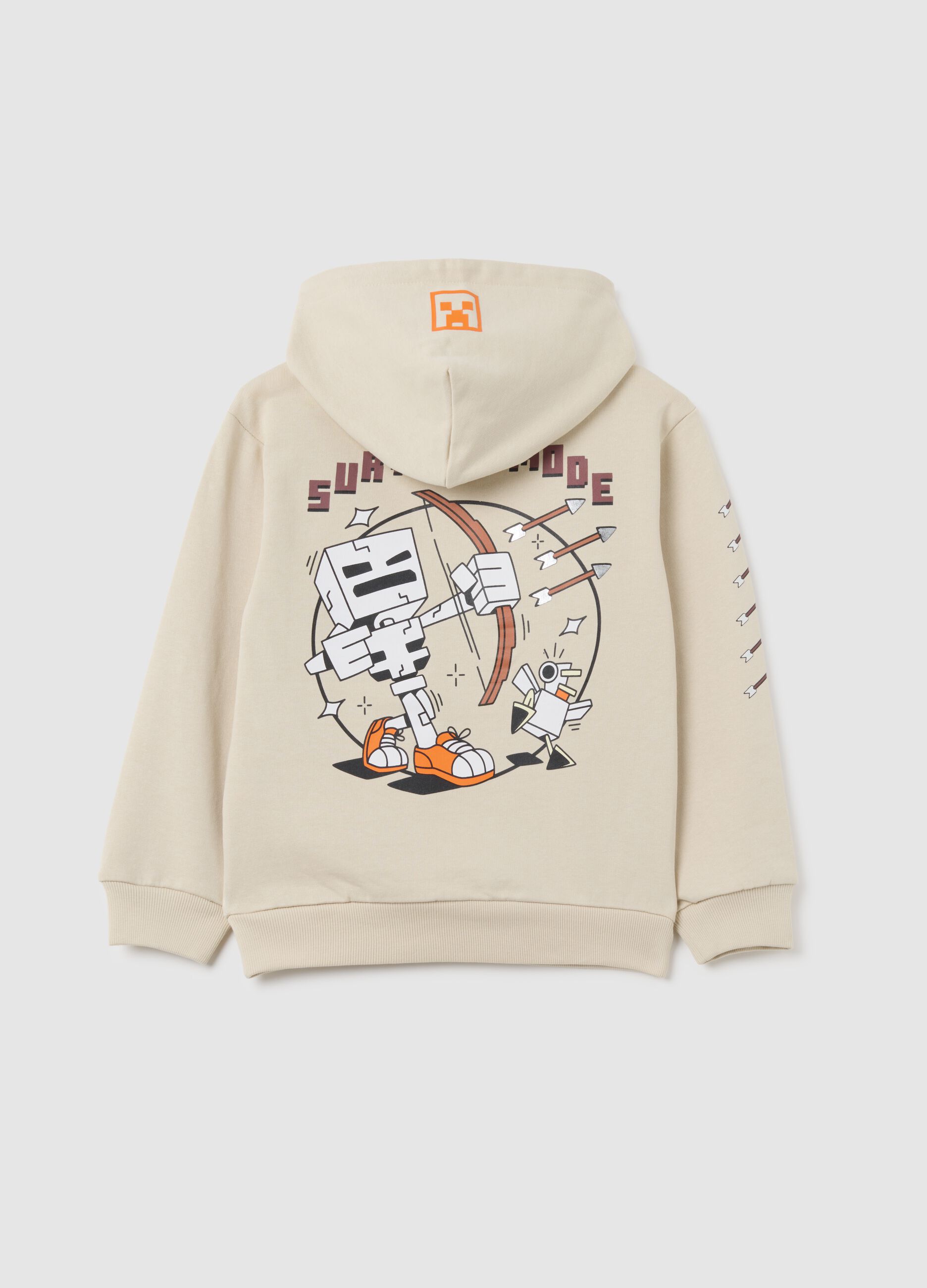 Beige children's hoodie in pure cotton with print