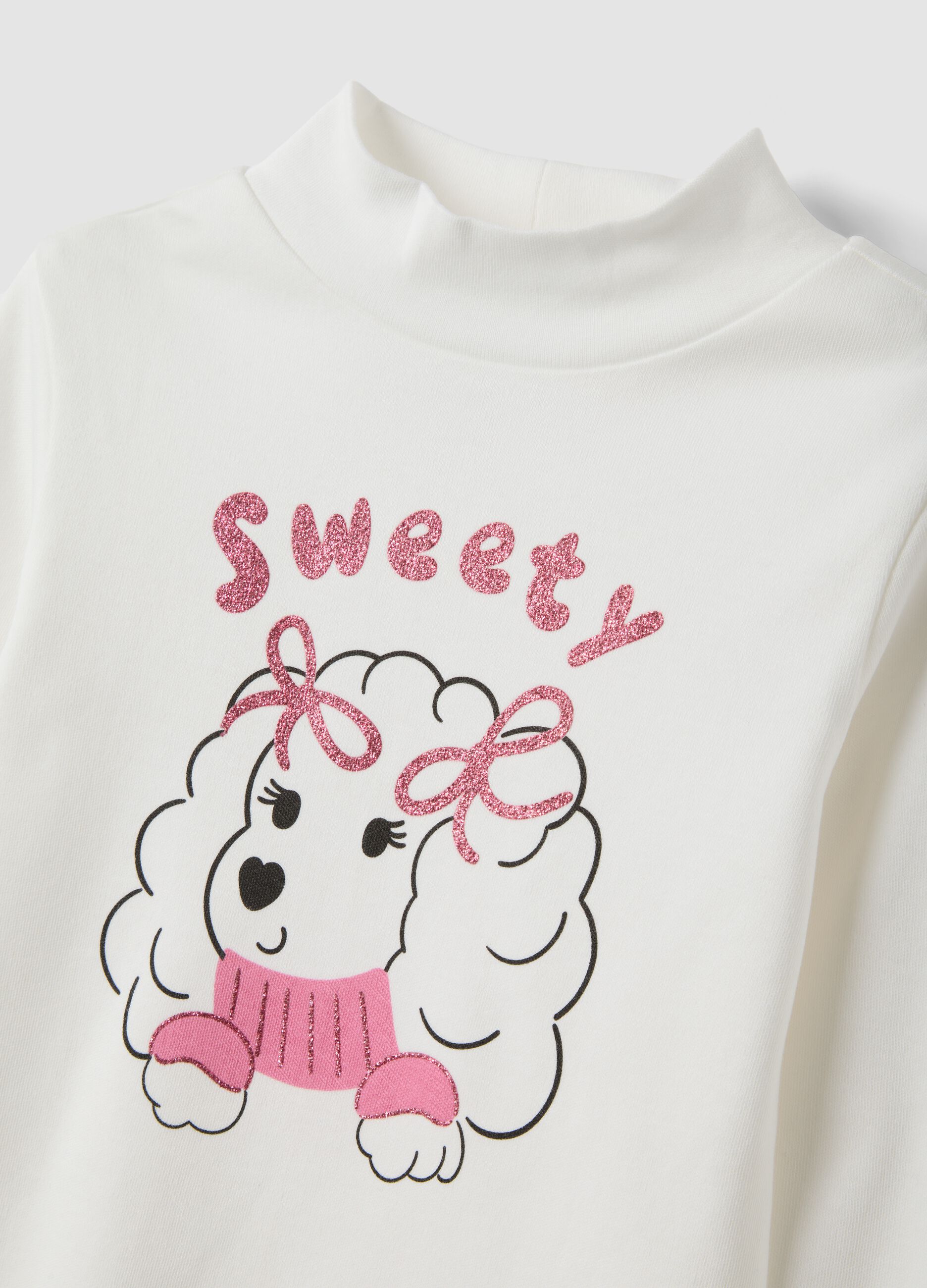 White organic cotton T-shirt with high neck