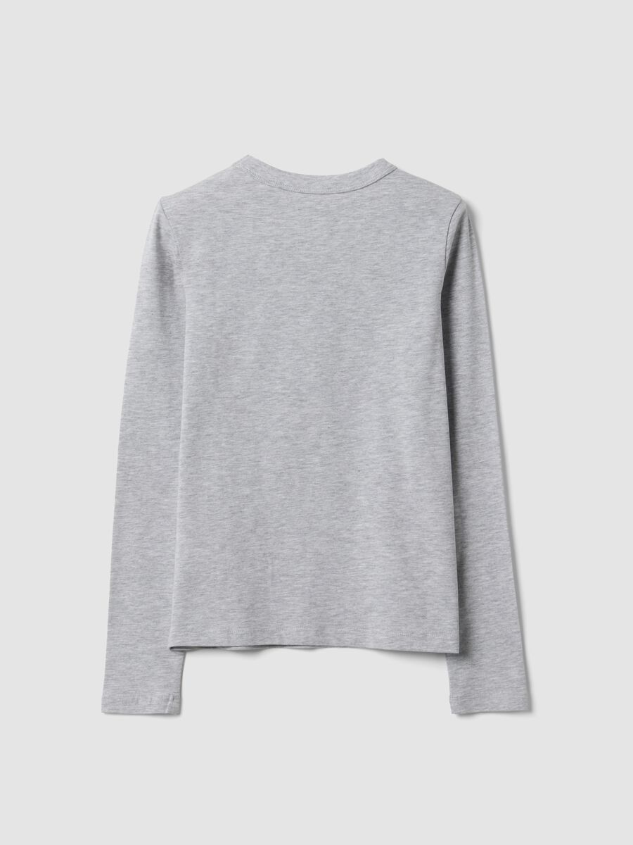 Grey organic cotton and stretch viscose T-shirt with ribbed neckline for girls_5
