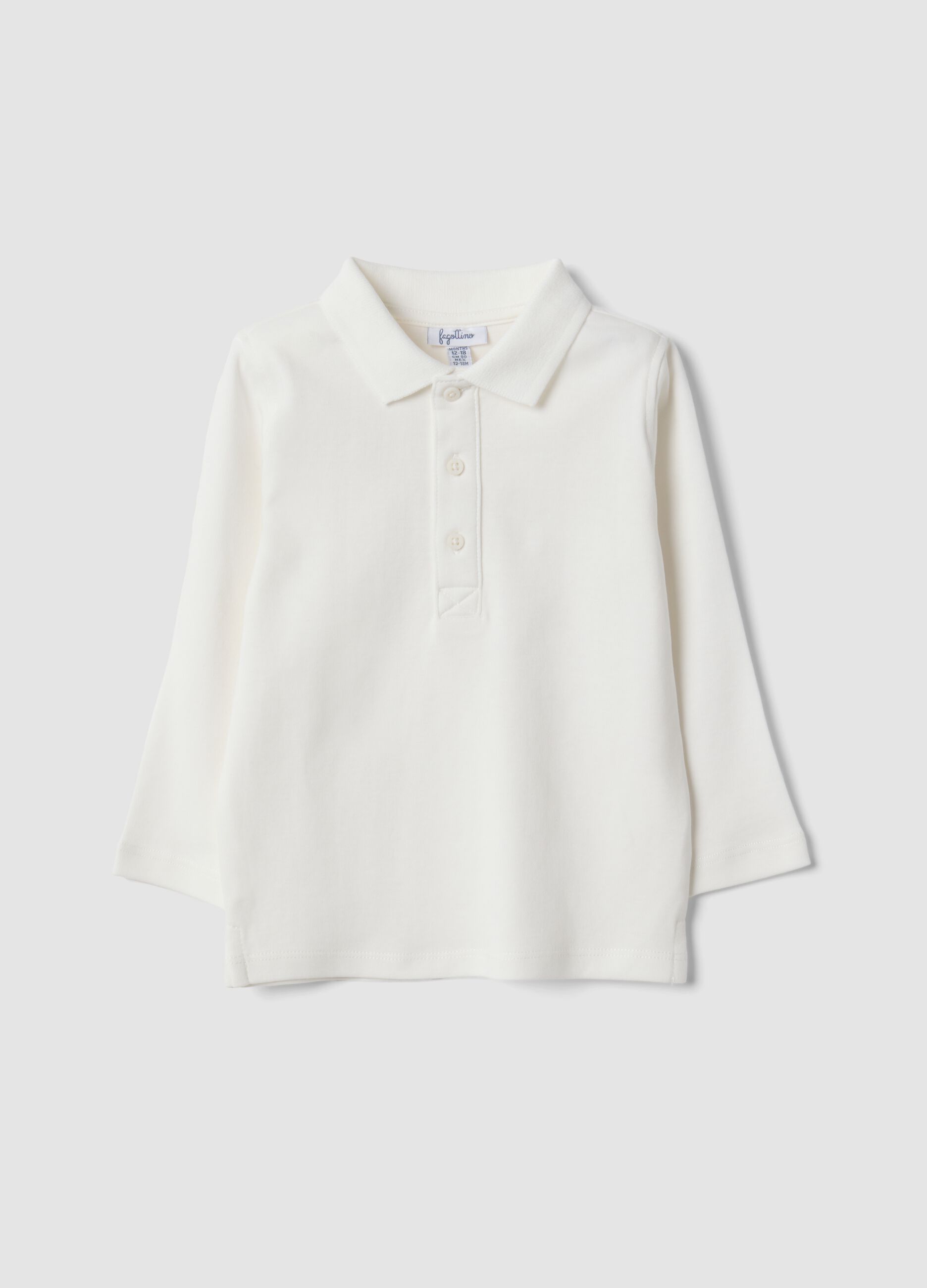Polo bianca in puro cotone organico a maniche lunghe per bimbo