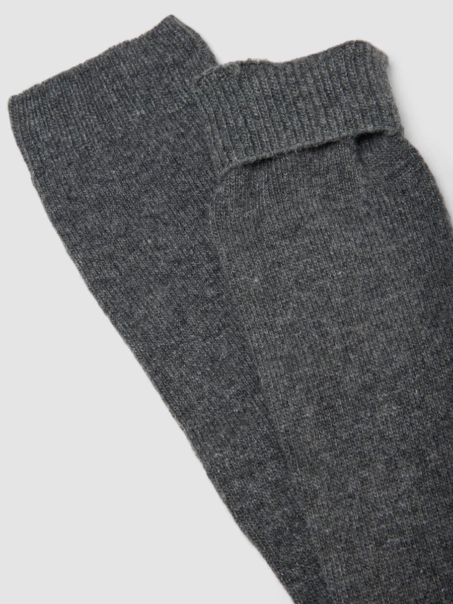 Grey melange long socks in wool, viscose and stretch cashmere_1
