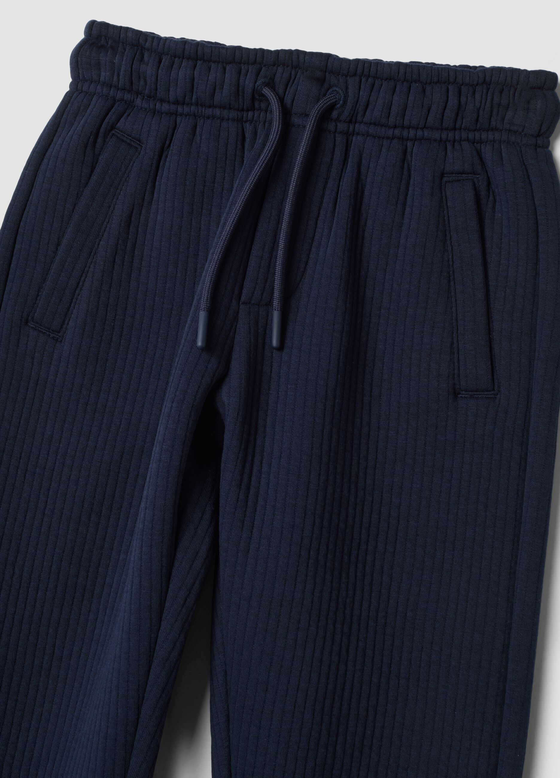 Blue ribbed cotton-blend trousers