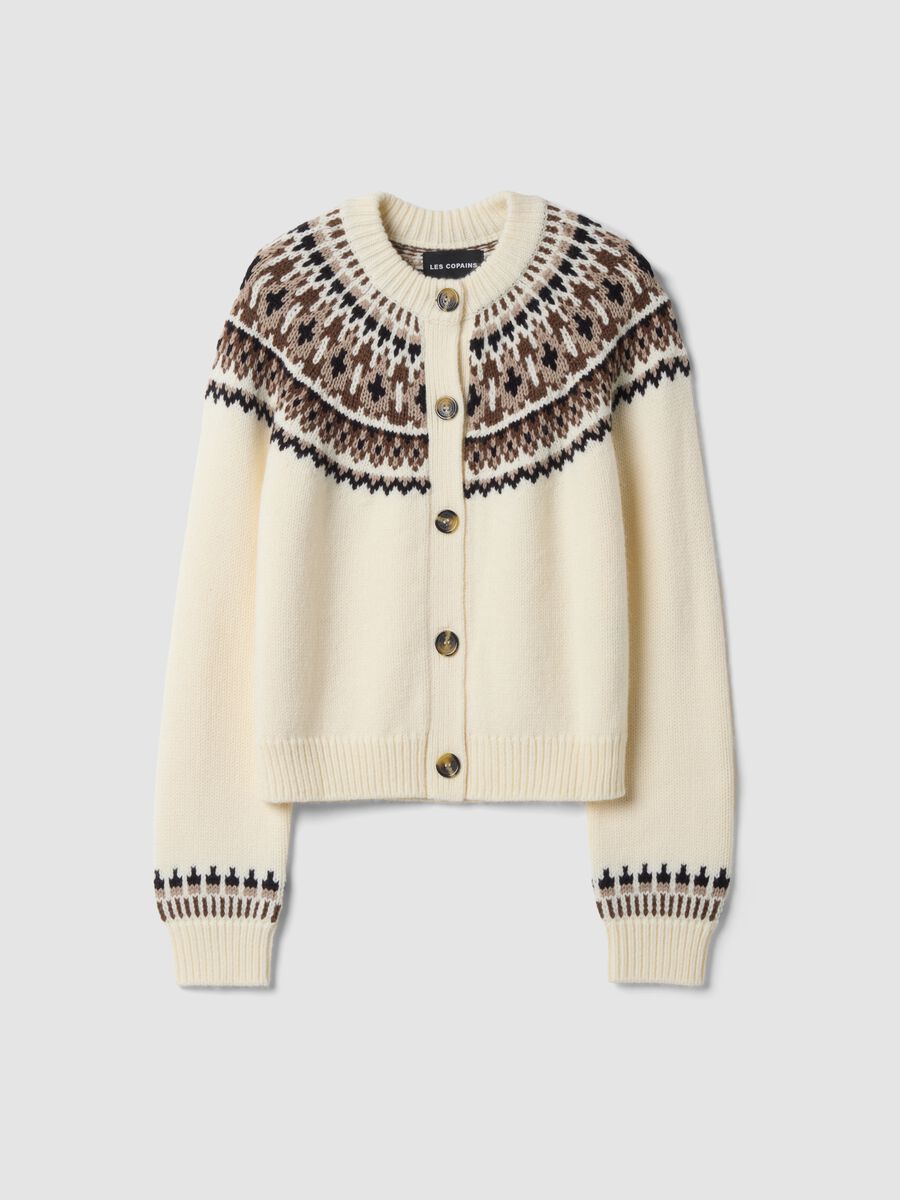 White jacquard wool-blend crew-neck cardigan_4