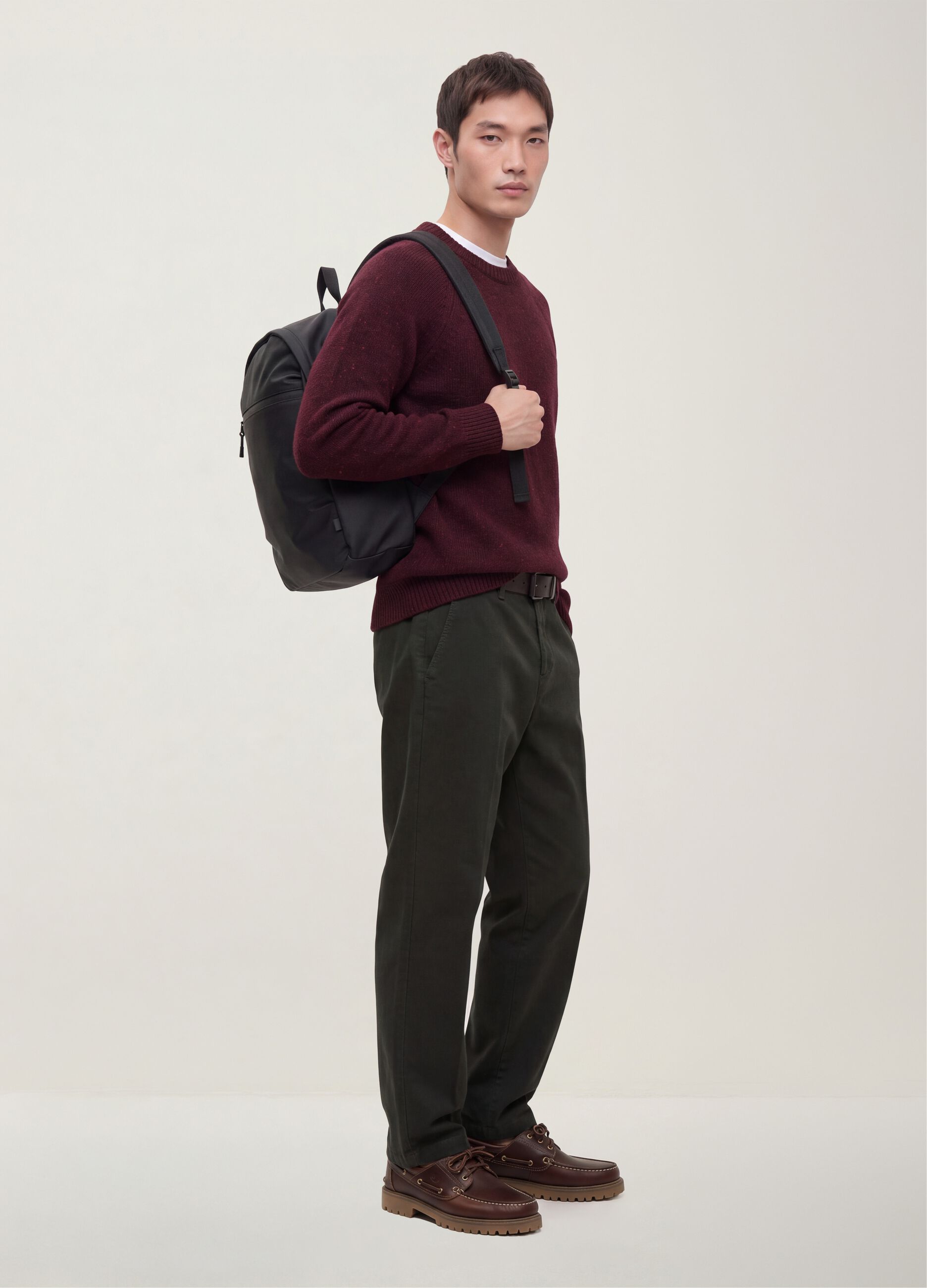 Maglione rosso girocollo in misto cotone e lana