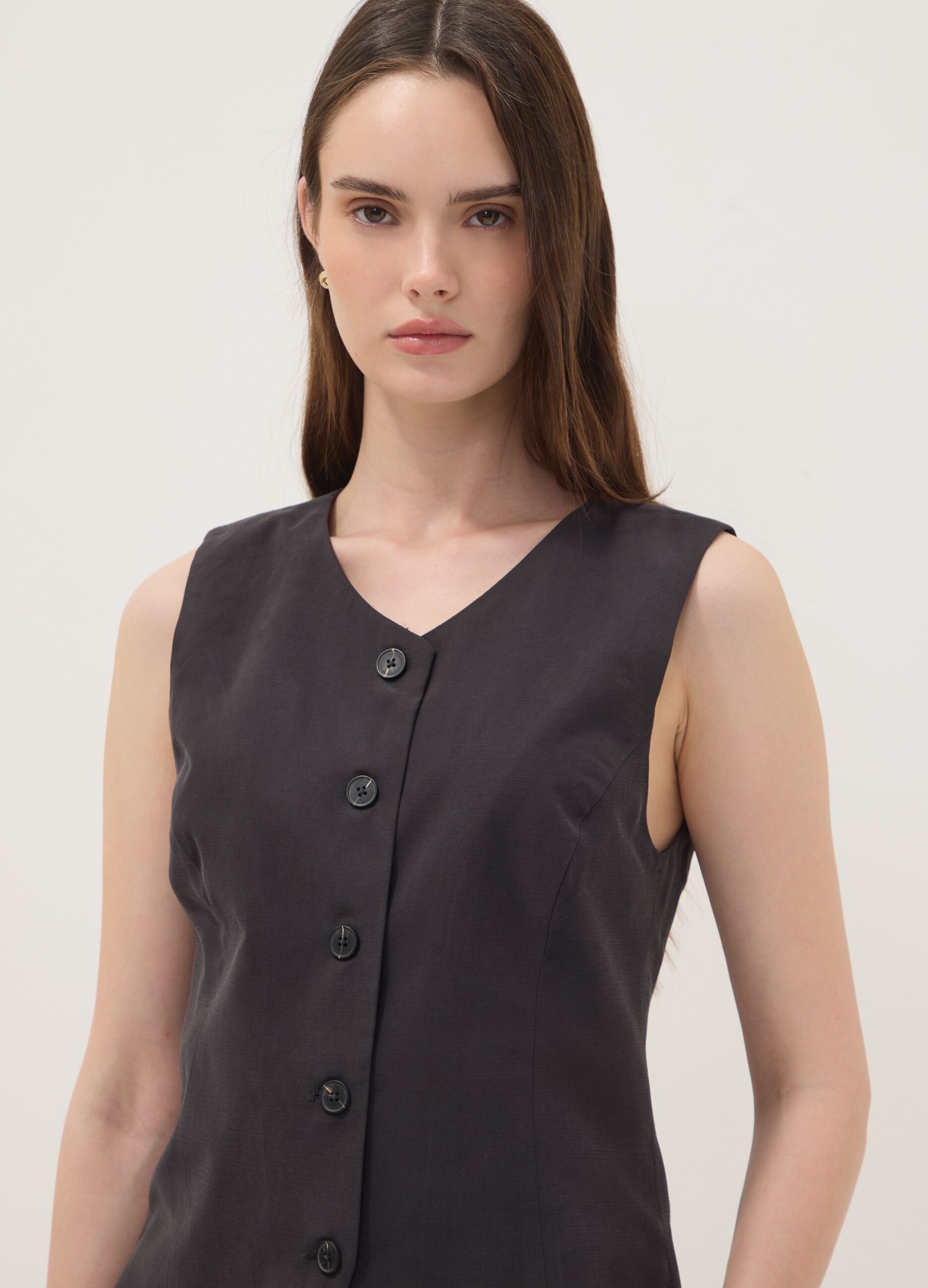 Black slim-fit viscose-blend waistcoat