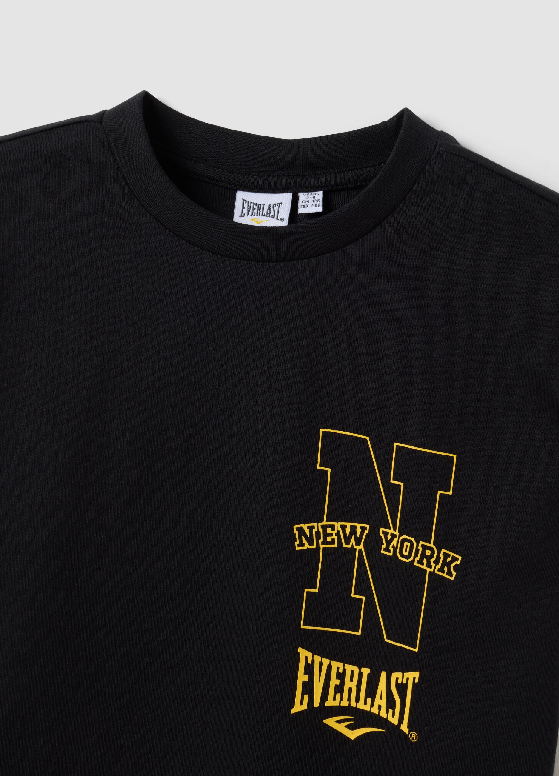 Black regular-fit pure cotton T-shirt with double sleeves and print for boys