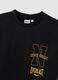 Black regular-fit pure cotton T-shirt with double sleeves and print for boys_2