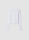 T-shirt bianca in cotone organico elasticizzato con collo a costine_5
