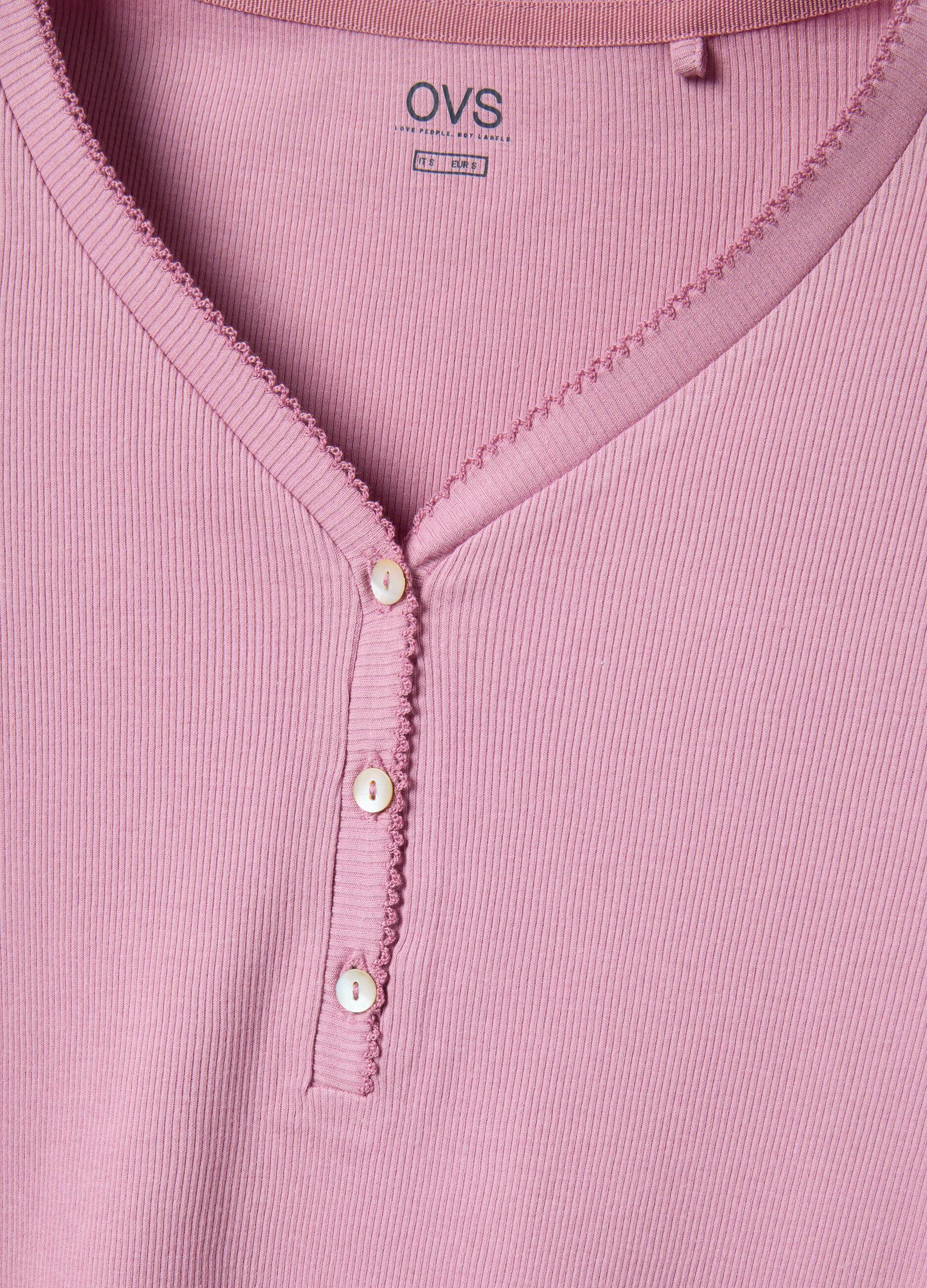 Pink pure cotton nightshirt regular fit with serafino collar