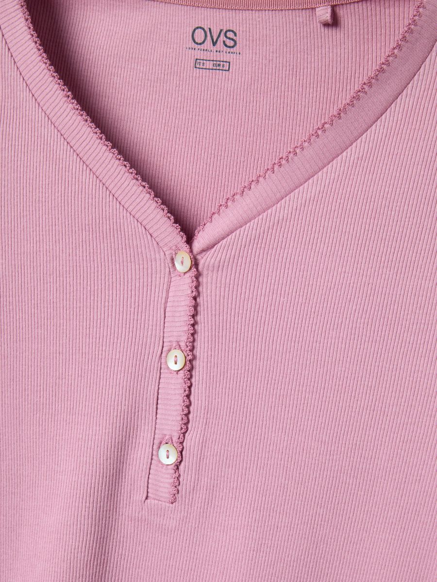 Pink pure cotton nightshirt regular fit with serafino collar_5