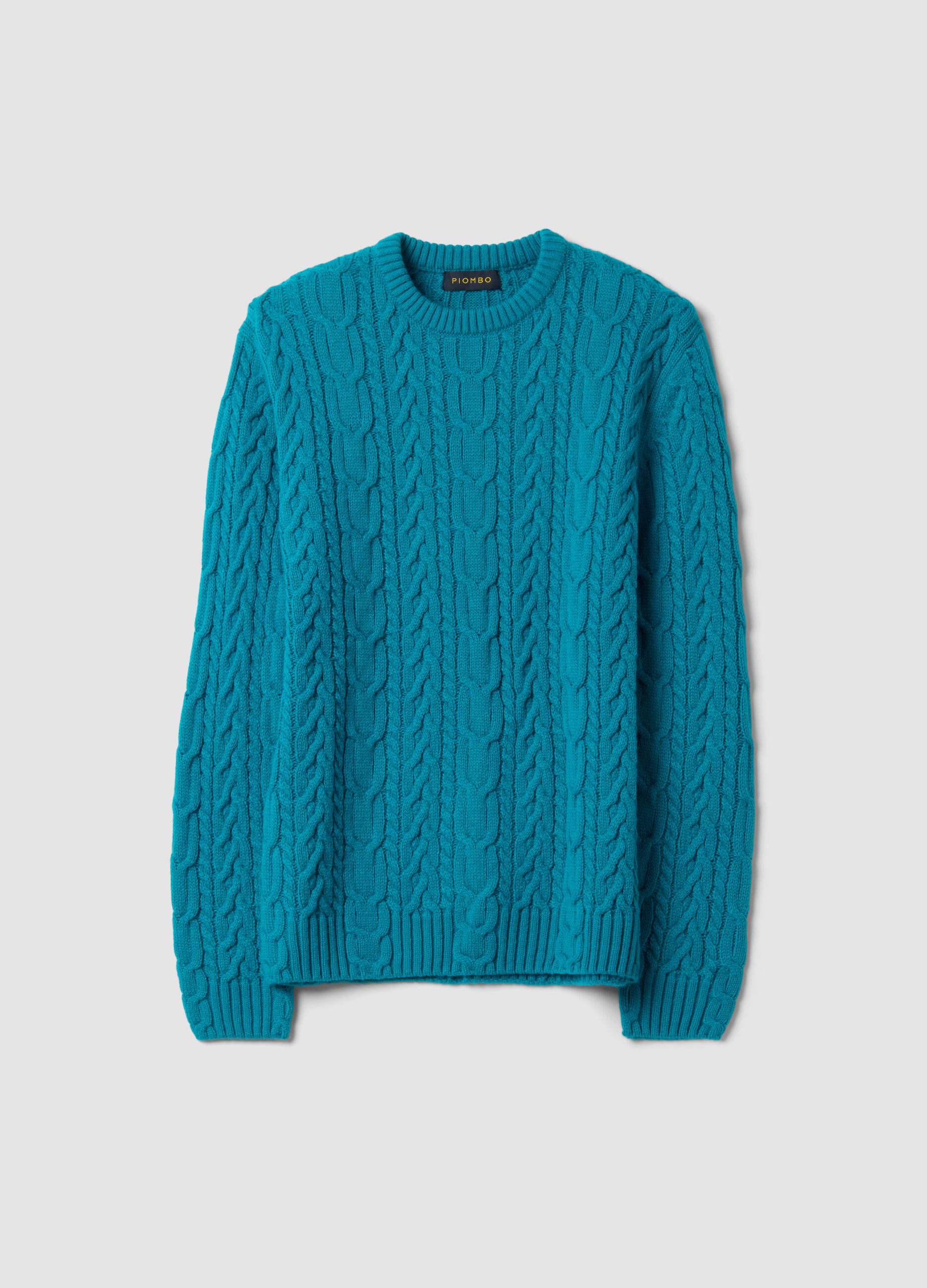 Maglia azzurra girocollo in misto lana con lavorazione jacquard