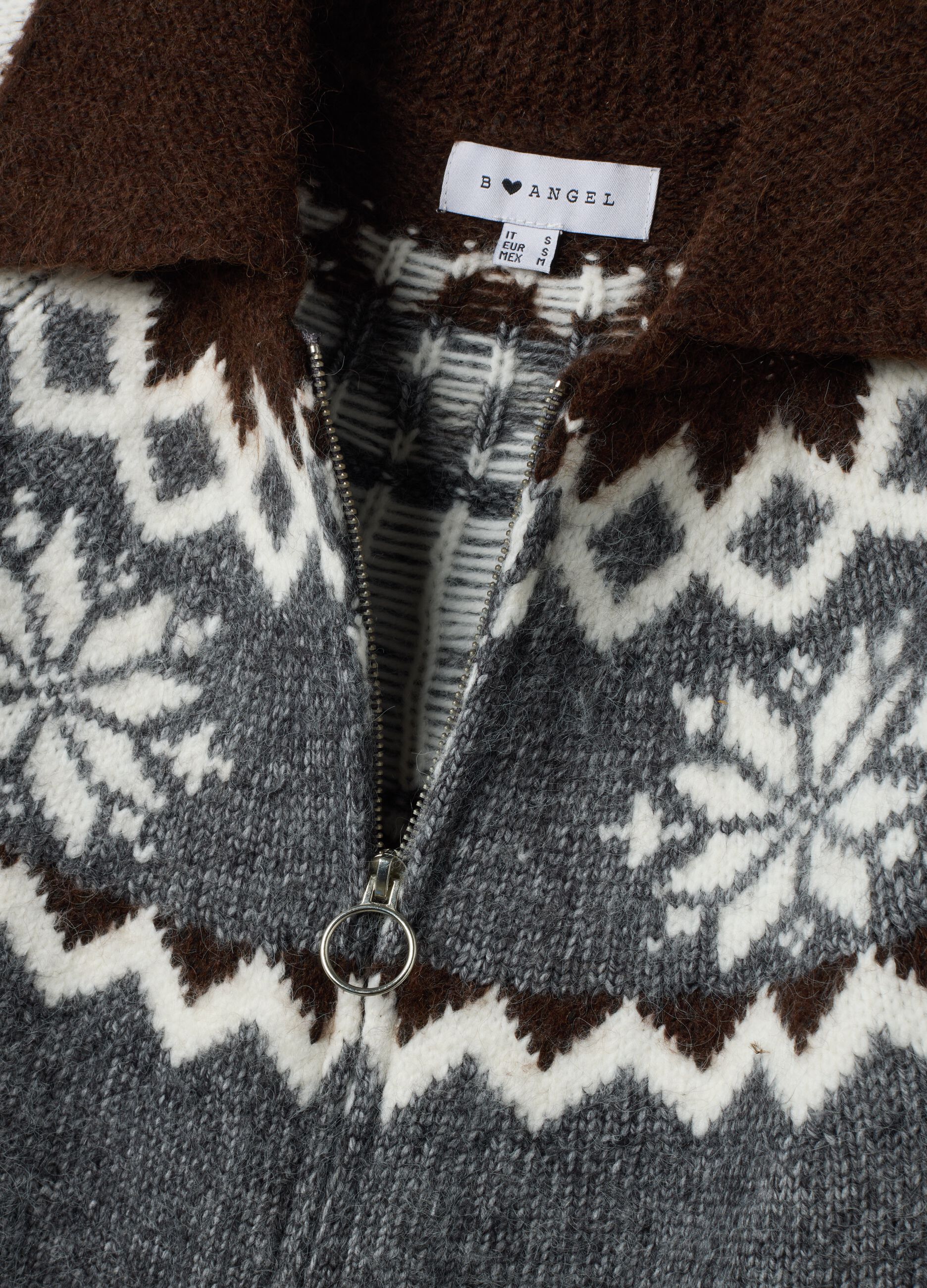 Grey jacquard cardigan with collar and zip, regular fit