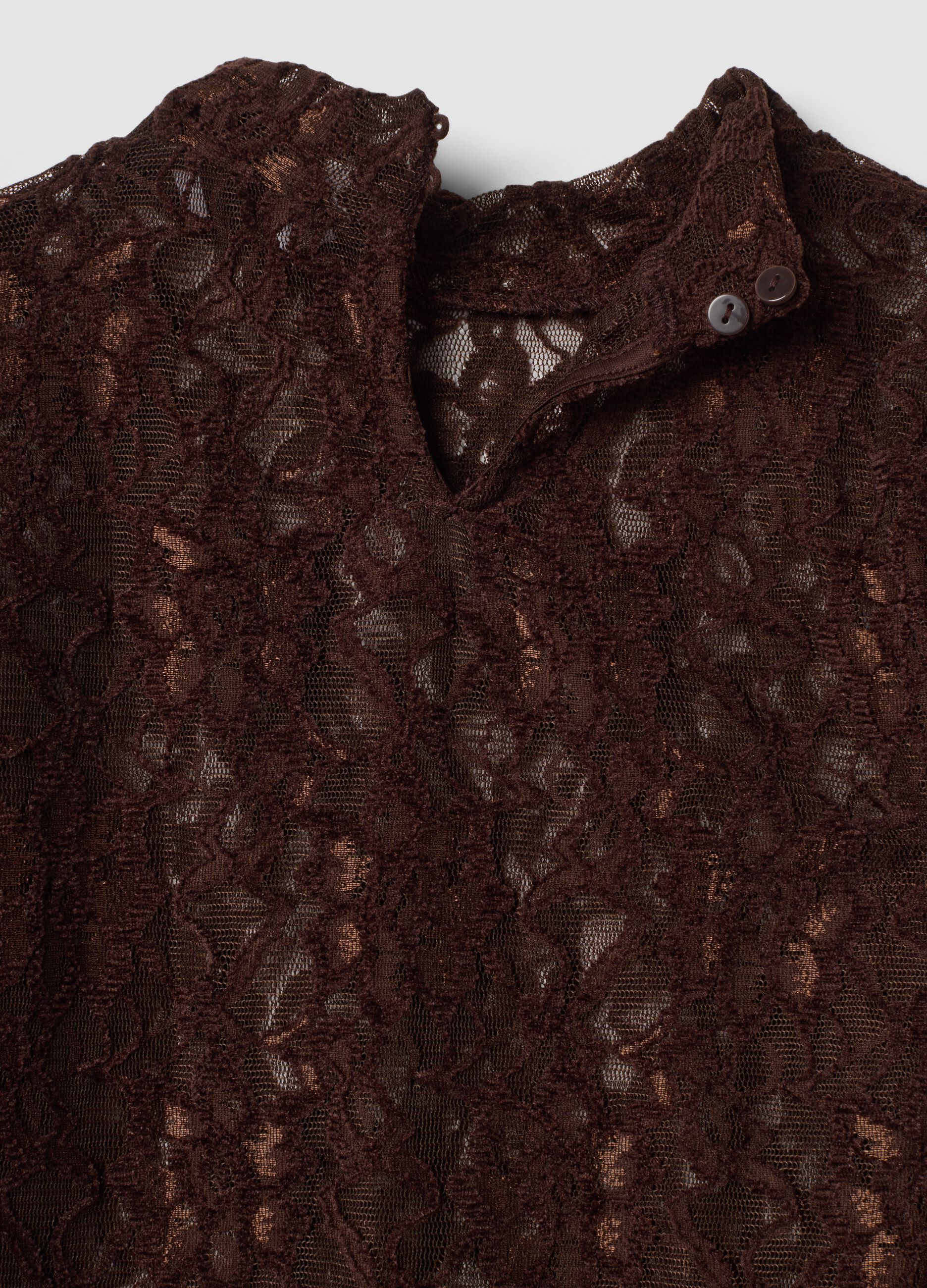 Brown stretch high-neck T-shirt