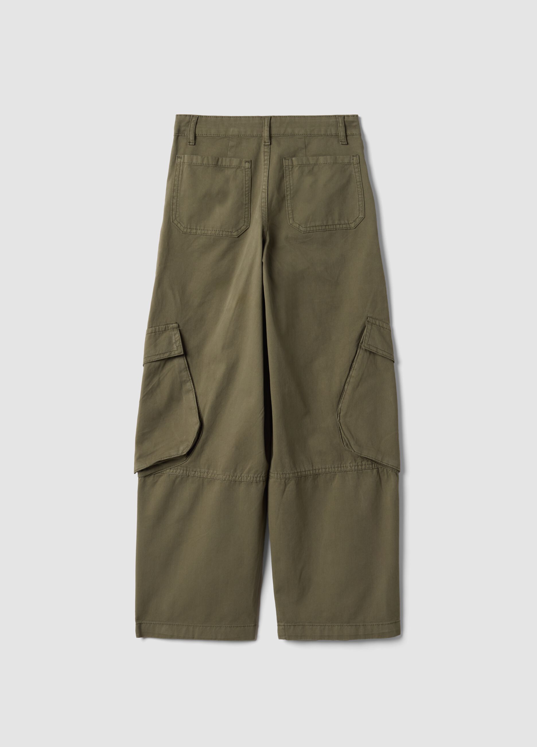 Girls&rsquo; green pure cotton straight-fit cargo trousers