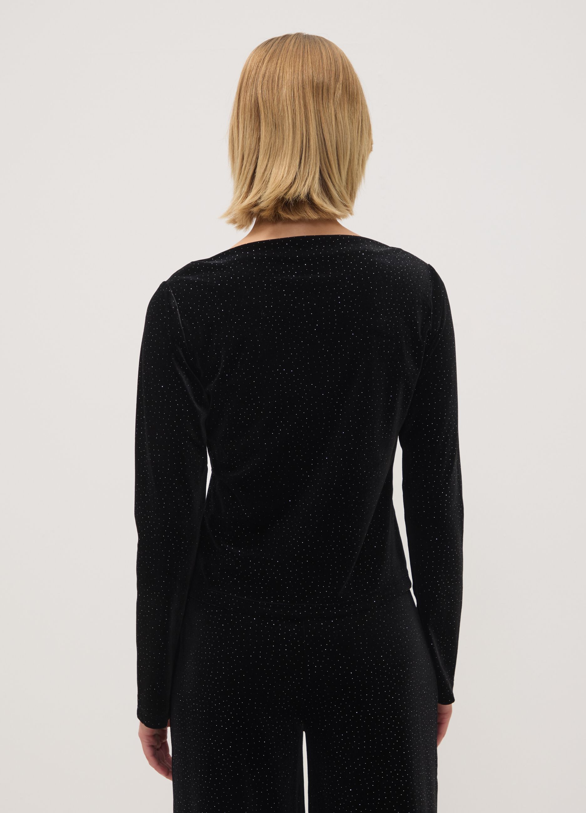 Black Stretch Fabric Crew-Neck Top