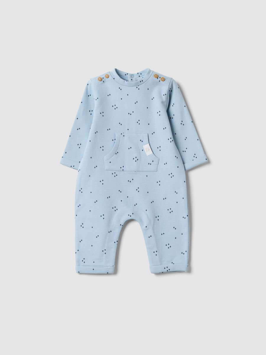 Blue organic cotton sleepsuit with all-over print_0