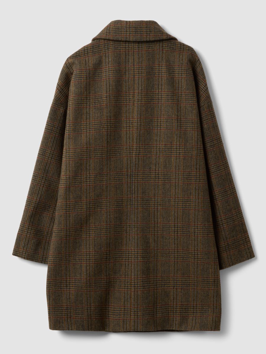 Brown, blue and burgundy checked coat in wool and viscose blend_2